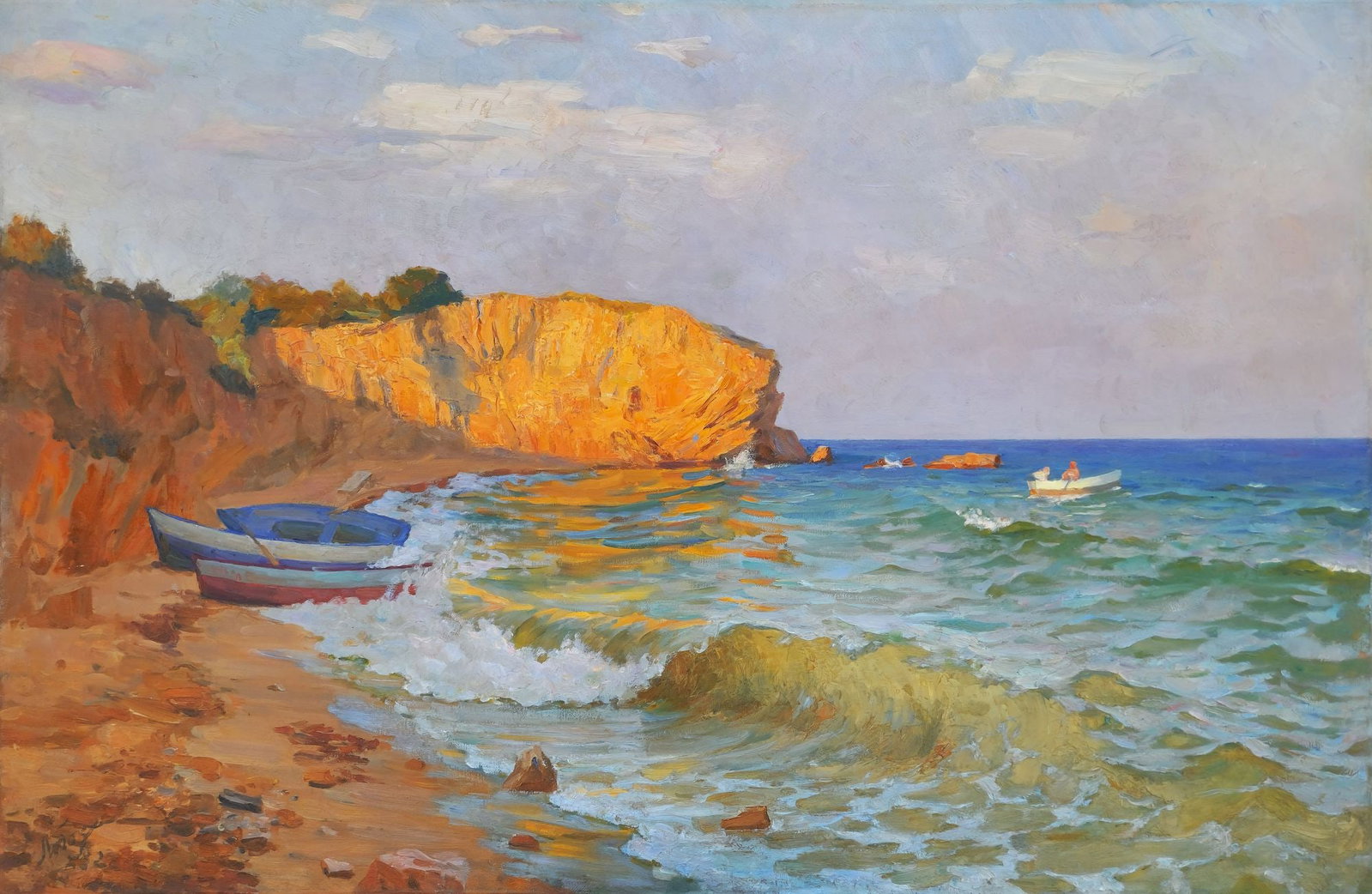 Loboda Ivan (Ukrainian artist), "Sea", oil on canvas: Title: Loboda Ivan (Ukrainian artist), "Sea", oil on canvas Description: ARTIST: Loboda Ivan Ivanovich, Ukrainian artist TITLE: "Sea" SIZE: 99 x 150 cm, (39 x 59 in.) MEDIUM: oil on canvas YEAR OF