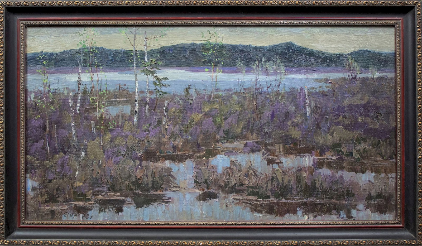 Serebrennikov Gennady (Ukrainian artist), "Blossoms lake", oil on canvas: Title: Serebrennikov Gennady (Ukrainian artist), "Blossoms lake", oil on canvas Description: ARTIST: Serebrennikov Gennady Frolovich, Ukrainian artist TITLE: "Blossoms lake" SIZE: 37 x 70 cm, (14 2/4