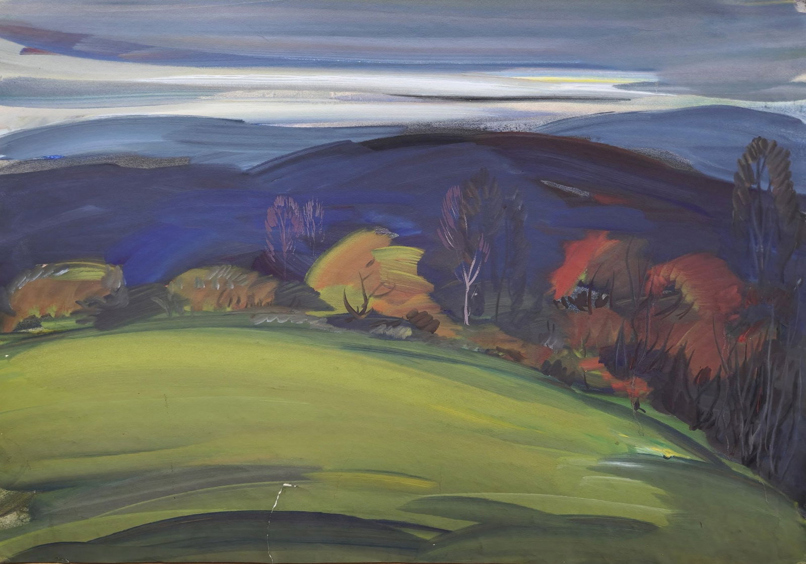 Mynka Olexandr (Ukrainian artist), "Green field", watercolor on paper: Title: Mynka Olexandr (Ukrainian artist), "Green field", watercolor on paper Description: ARTIST: Mynka Olexandr Fedorovich, Ukrainian artist TITLE: "Green field" SIZE: 59 x 84 cm, (23 1/4 x 33 in.)