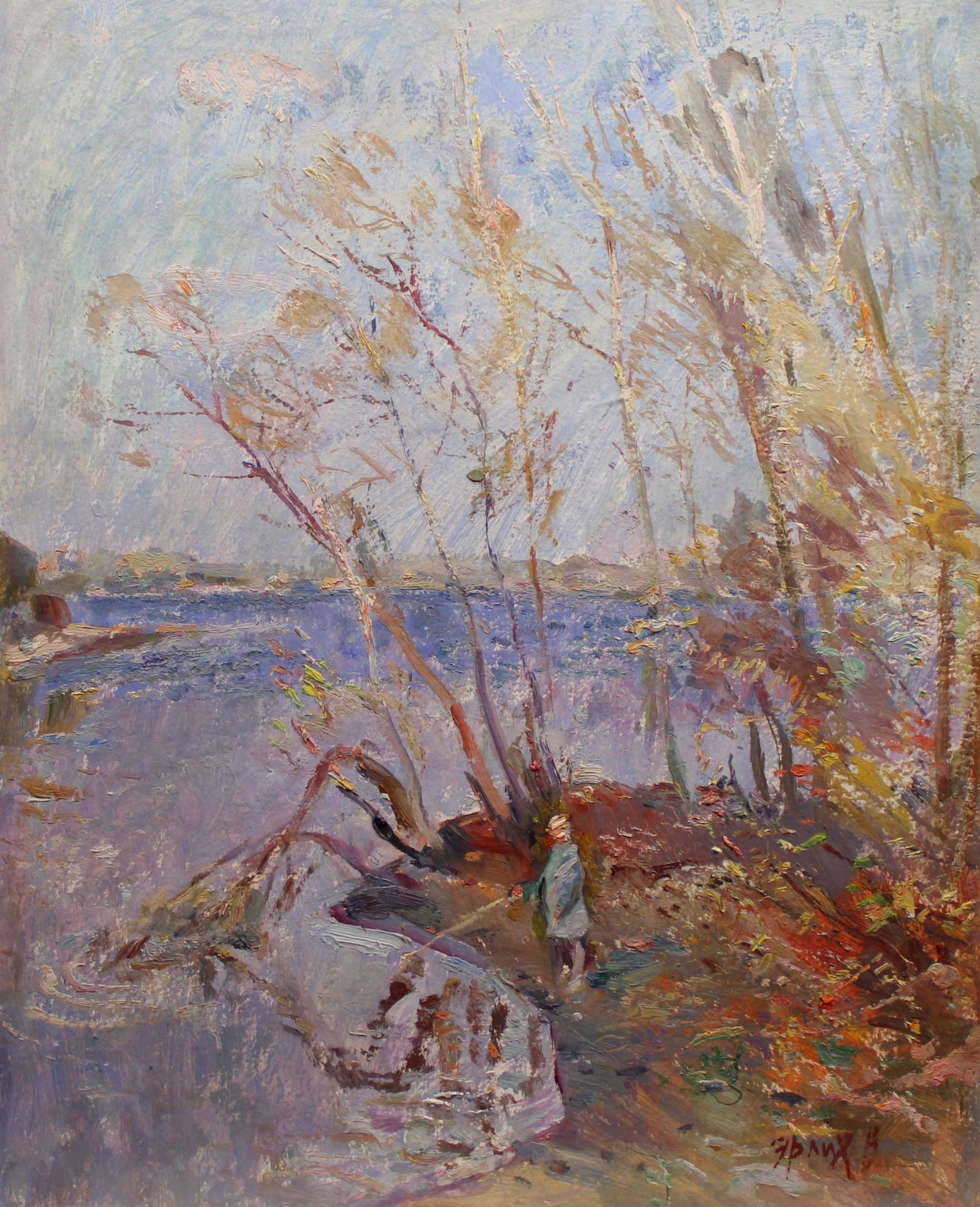 Erlih Volodymyr (Ukrainian artist), "Fishing on the island", oil on cardboard: Title: Erlih Volodymyr (Ukrainian artist), "Fishing on the island", oil on cardboard Description: ARTIST: Erlih Volodymyr Isaakovich, Ukrainian artist TITLE: "Fishing on the island" SIZE: 50 x 40 cm,