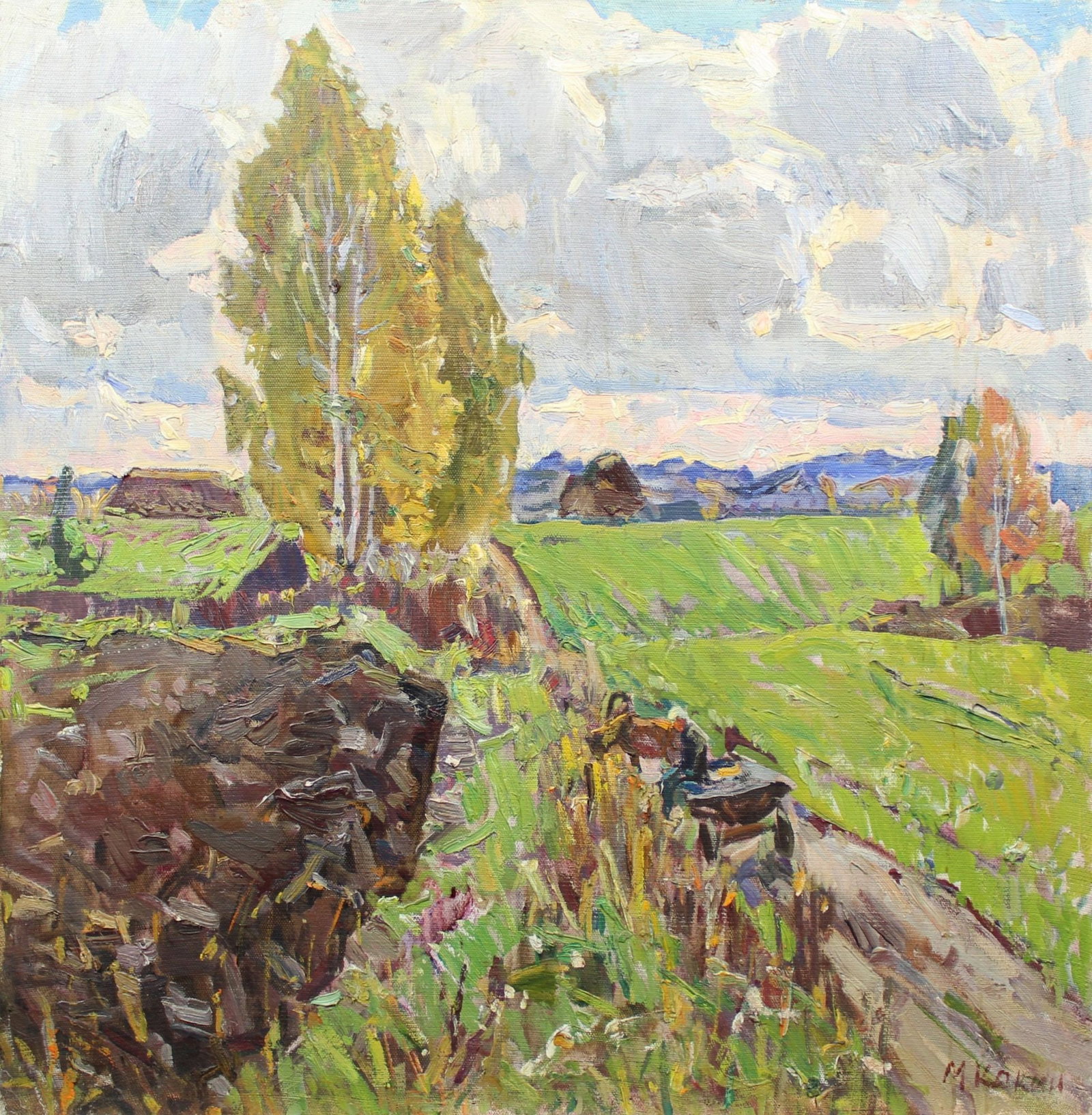 Kokin Mykhaylo (Ukrainian artist), "Land", oil on canvas: Title: Kokin Mykhaylo (Ukrainian artist), "Land", oil on canvas Description: ARTIST: Kokin Mykhaylo Oleksandrovich, Ukrainian artist TITLE: "Land" SIZE: 70 x 70 cm, (27 2/4 x 27 2/4 in.) MEDIUM: oil o