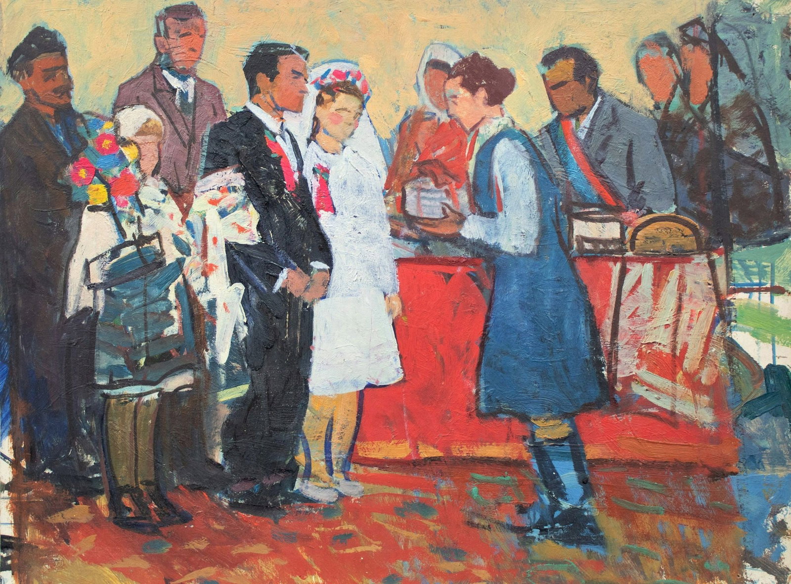 Unidentified (Ukrainian artist), "At the wedding", oil on cardboard (1 of 3)