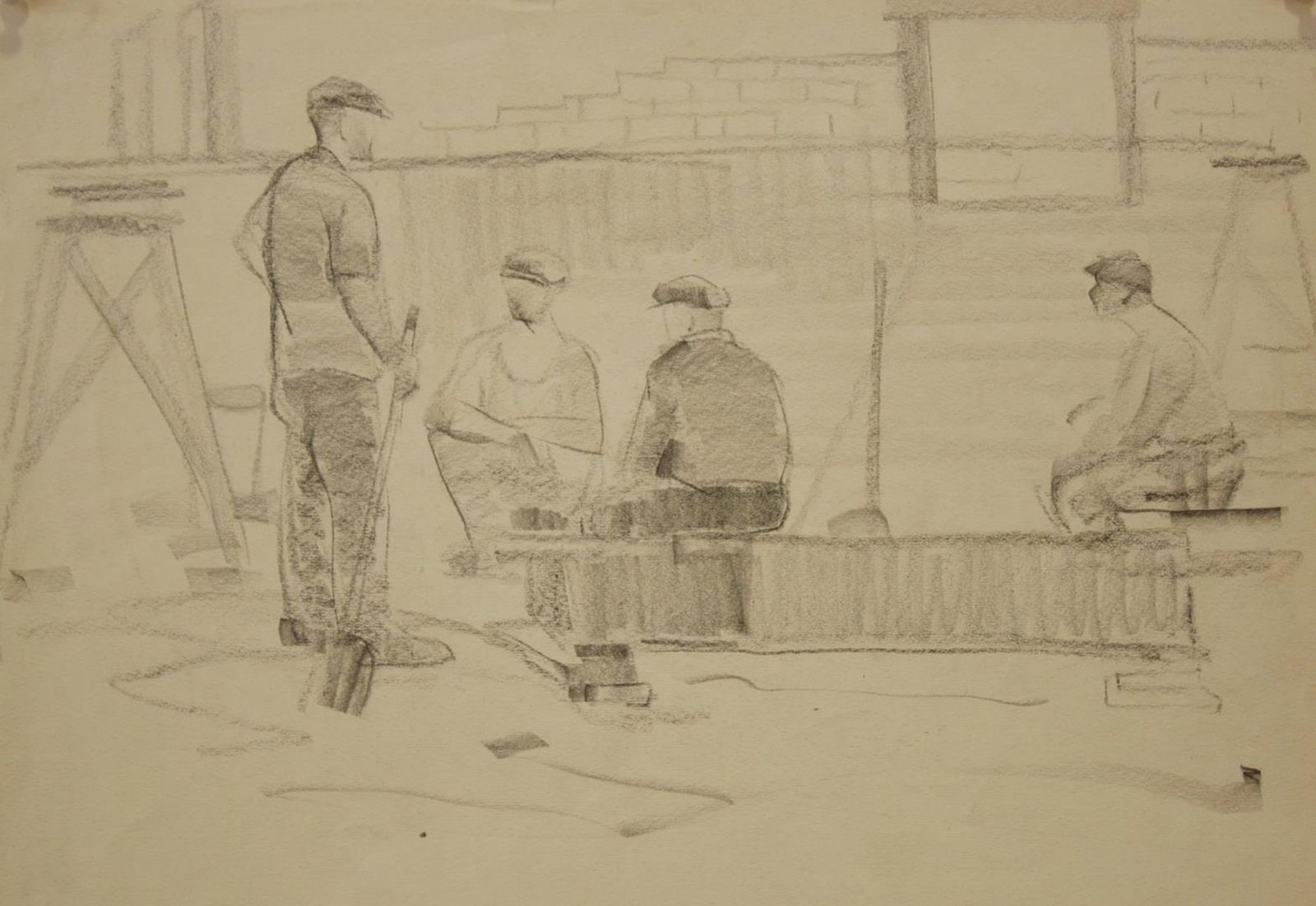 Mynka Olexandr (Ukrainian artist), "Minute of rest", pencil on paper: Title: Mynka Olexandr (Ukrainian artist), "Minute of rest", pencil on paper Description: ARTIST: Mynka Olexandr Fedorovich, Ukrainian artist TITLE: "Minute of rest" SIZE: 29 x 40 cm, (11 2/4 x 15 3/4 