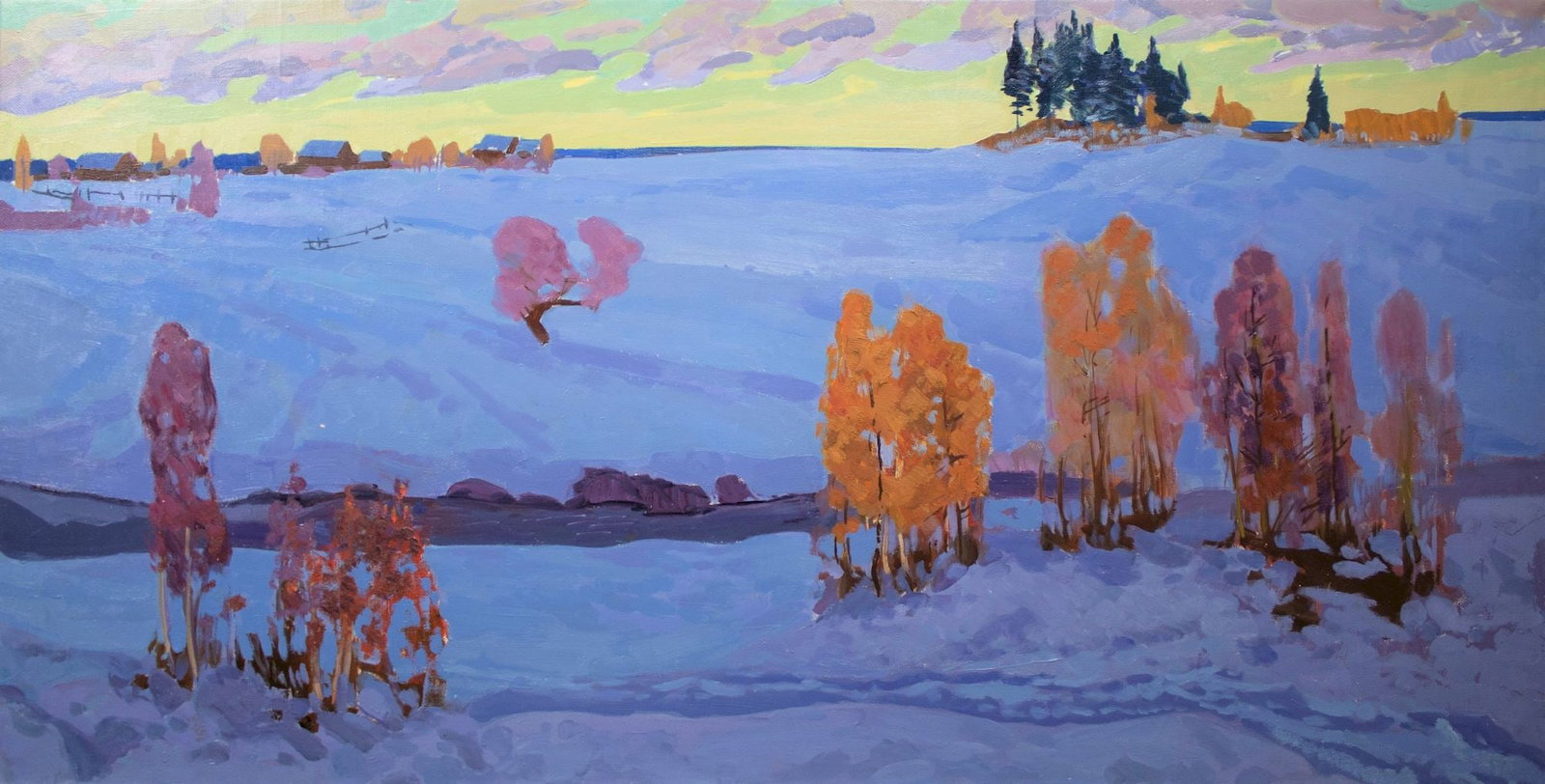 Akinshin Mykhaylo (Ukrainian artist), "Winter", oil on canvas: Title: Akinshin Mykhaylo (Ukrainian artist), "Winter", oil on canvas Description: ARTIST: Akinshin Mykhaylo Vasilovich, Ukrainian artist TITLE: "Winter" SIZE: 78 x 154 cm, (30 3/4 x 60 3/4 in.)