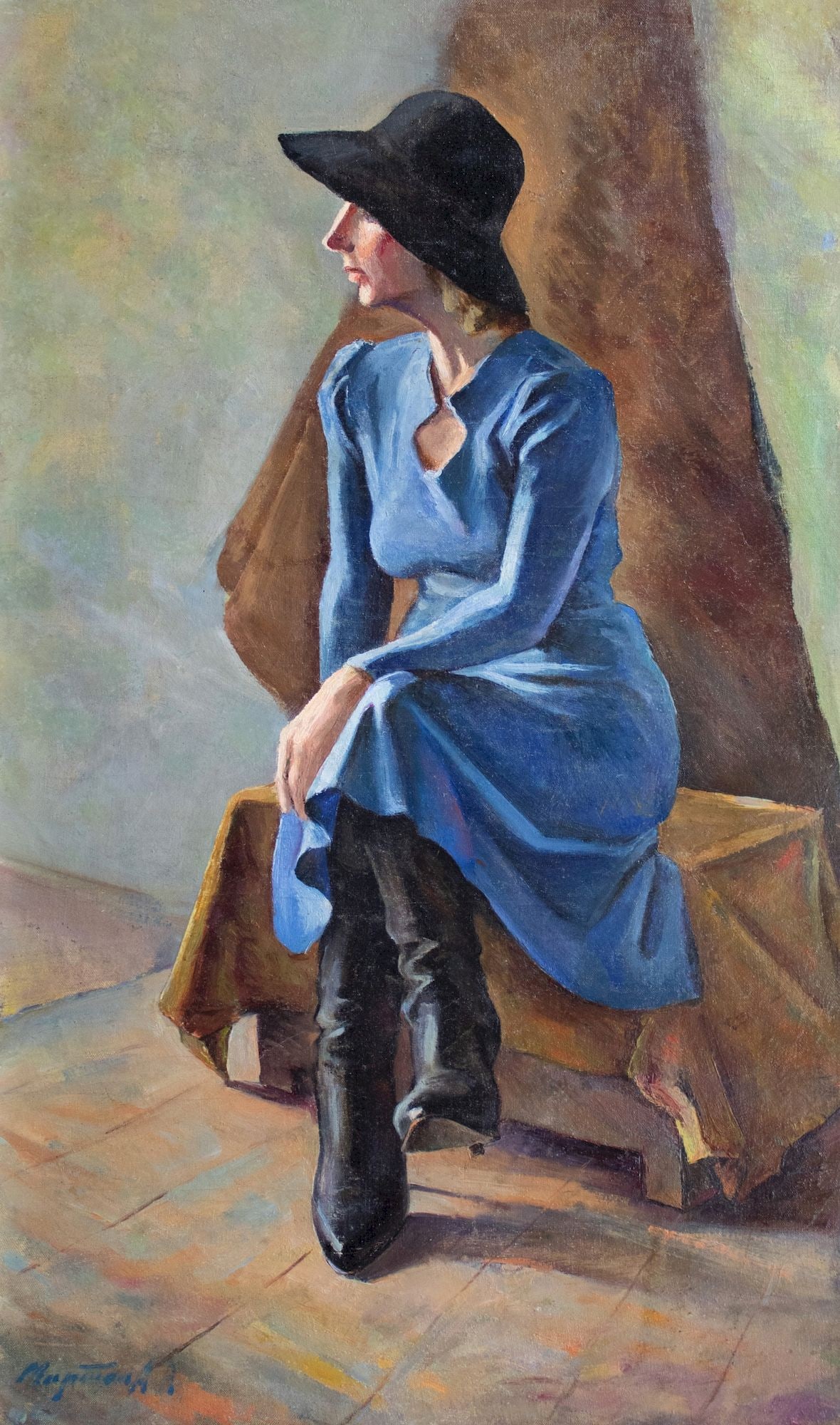 Marton Adalbert (Ukrainian artist), "Woman on a chair", oil on canvas: Title: Marton Adalbert (Ukrainian artist), "Woman on a chair", oil on canvas Description: ARTIST: Marton Adalbert Olexandrovich, Ukrainian artist TITLE: "Woman on a chair" SIZE: 88 x 52 cm, (34 3/4 x 