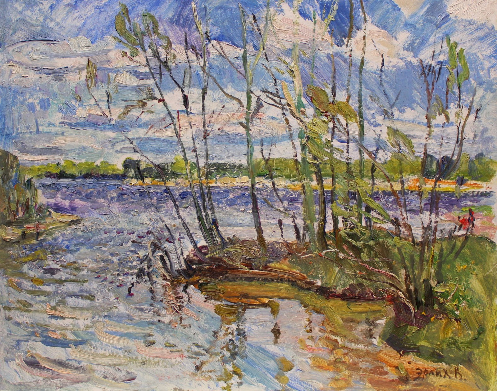 Erlih Volodymyr (Ukrainian artist), "Landscape. bay", oil on cardboard: Title: Erlih Volodymyr (Ukrainian artist), "Landscape. bay", oil on cardboard Description: ARTIST: Erlih Volodymyr Isaakovich, Ukrainian artist TITLE: "Landscape. bay" SIZE: 40 x 50 cm, (15 3/4 x 19 3