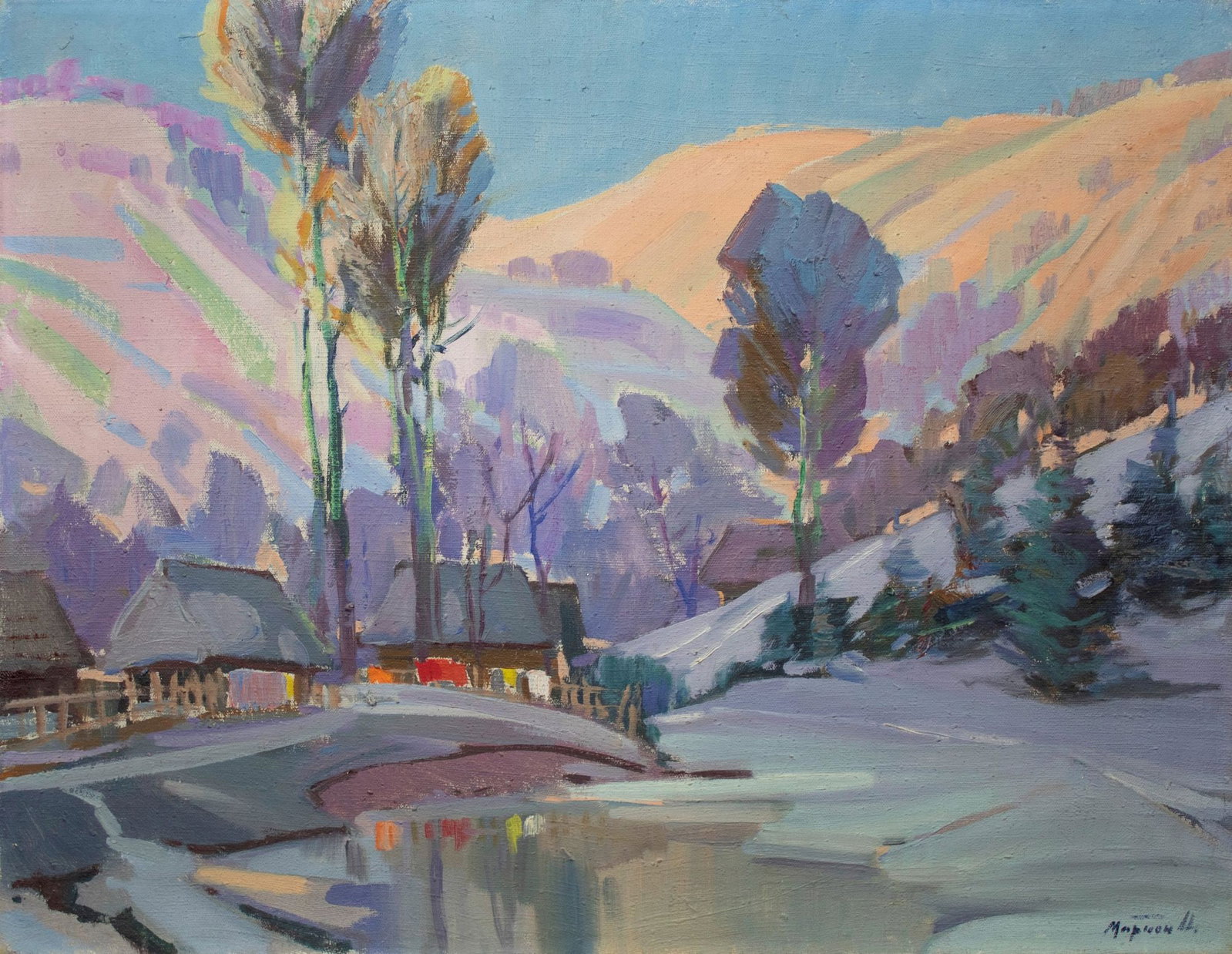 Marton Adalbert (Ukrainian artist), "Winter day", oil on canvas: Title: Marton Adalbert (Ukrainian artist), "Winter day", oil on canvas Description: ARTIST: Marton Adalbert Olexandrovich, Ukrainian artist TITLE: "Winter day" SIZE: 70 x 90 cm, (27 2/4 x 35 2/4 in.) 