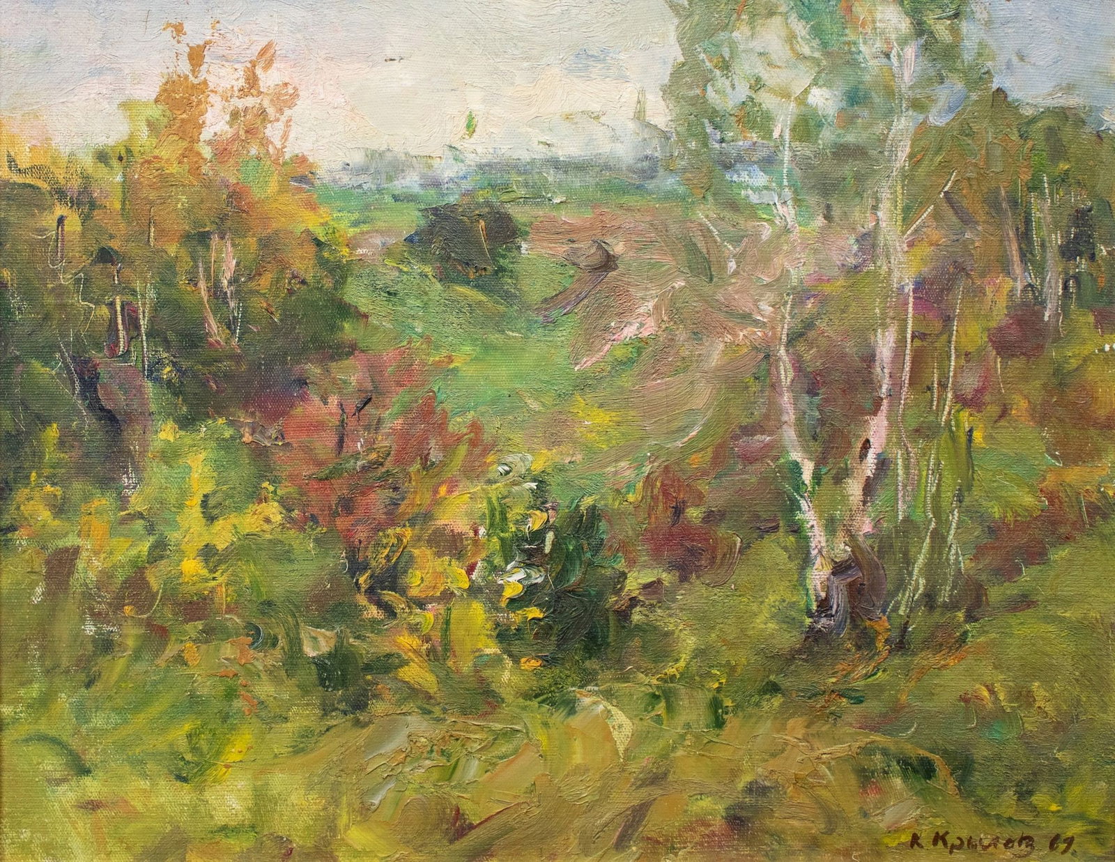 Krylov Kostyantyn (Ukrainian artist), "Kyev. Holosiivo", oil on canvas: Title: Krylov Kostyantyn (Ukrainian artist), "Kyev. Holosiivo", oil on canvas Description: ARTIST: Krylov Kostyantyn Oleksiyovich, Ukrainian artist TITLE: "Kyev. Holosiivo" SIZE: 46 x 59 cm, (18 x 23 
