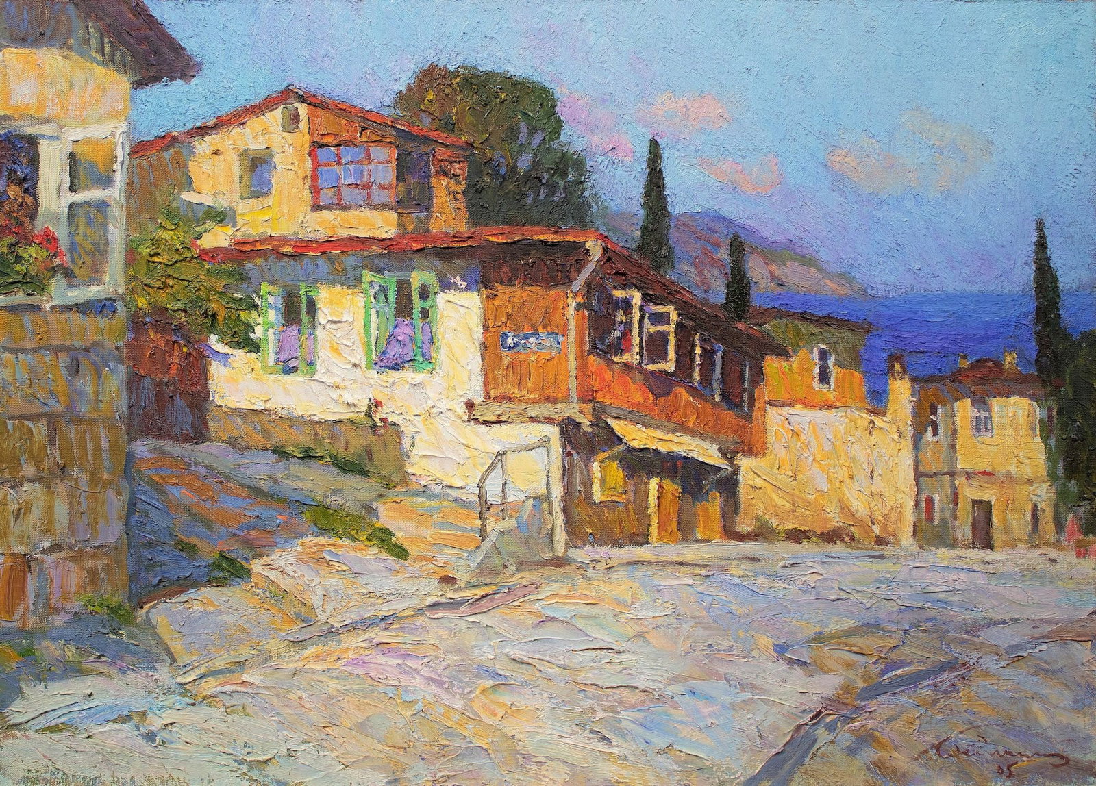 Bidnoshey Olexiy (Ukrainian artist), "Old Yalta", oil on canvas: Title: Bidnoshey Olexiy (Ukrainian artist), "Old Yalta", oil on canvas Description: ARTIST: Bidnoshey Olexiy Danilovich, Ukrainian artist TITLE: "Old Yalta" SIZE: 50 x 70 cm, (19 3/4 x 27 2/4 in.) MED