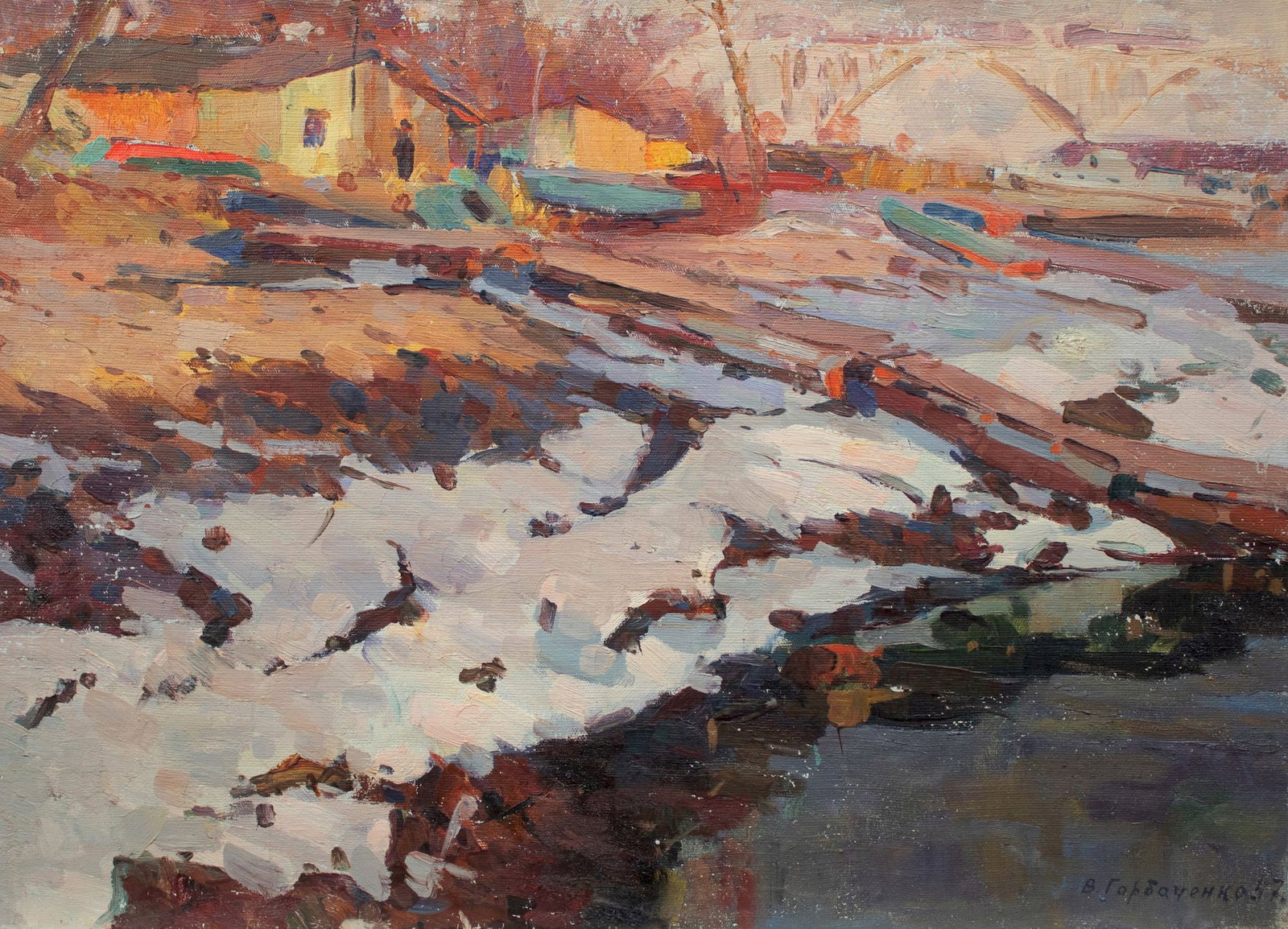 Gorbachenko Volodymyr (Ukrainian artist), "Spring on the Dnieper river", oil on canvas: Title: Gorbachenko Volodymyr (Ukrainian artist), "Spring on the Dnieper river", oil on canvas Description: ARTIST: Gorbachenko Volodymyr Semenovich, Ukrainian artist TITLE: "Spring on the Dnieper