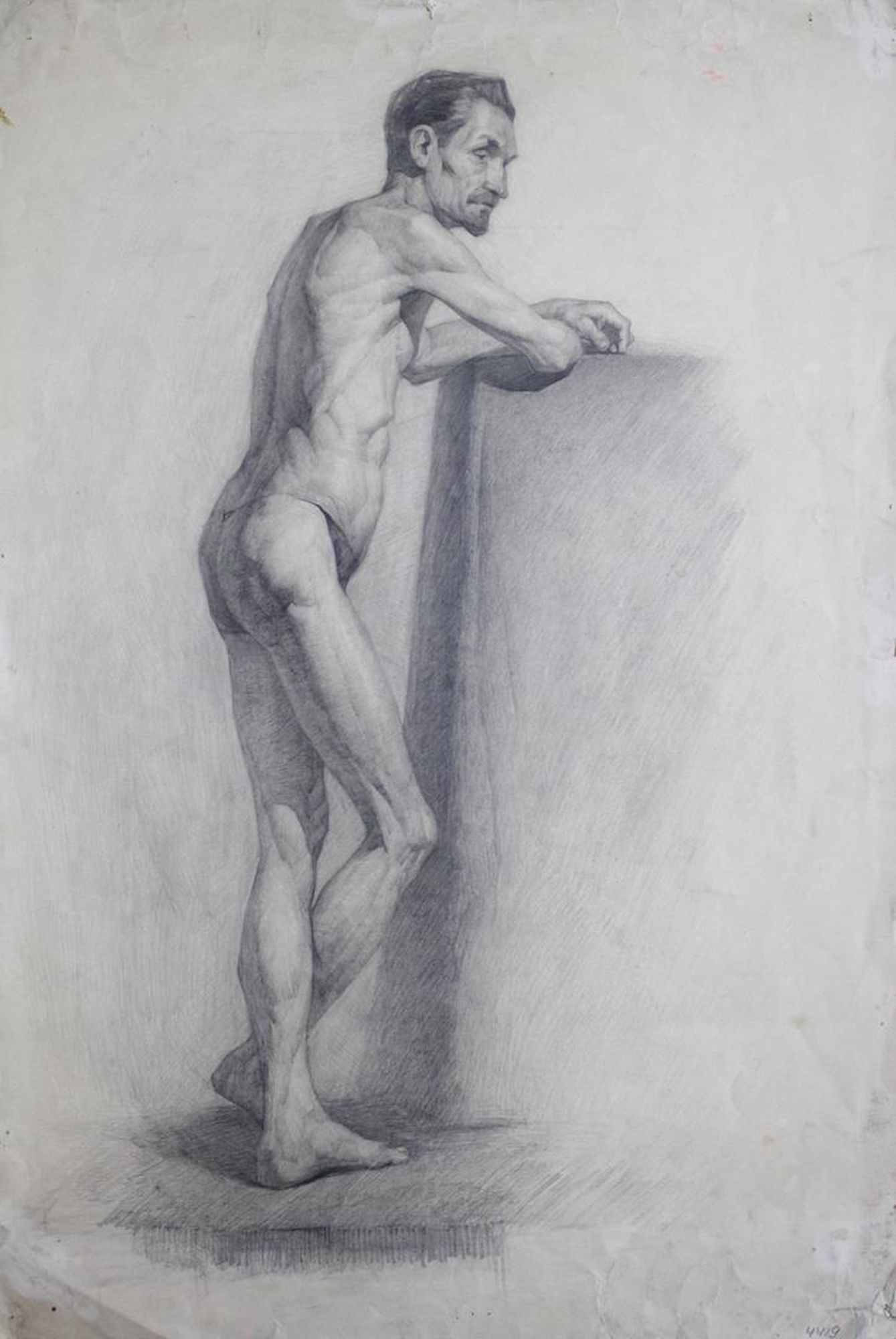 Mynka Olexandr (Ukrainian artist), "Naked naturalist", pencil on paper: Title: Mynka Olexandr (Ukrainian artist), "Naked naturalist", pencil on paper Description: ARTIST: Mynka Olexandr Fedorovich, Ukrainian artist TITLE: "Naked naturalist" SIZE: 64 x 43 cm, (25 1/4 x 17 