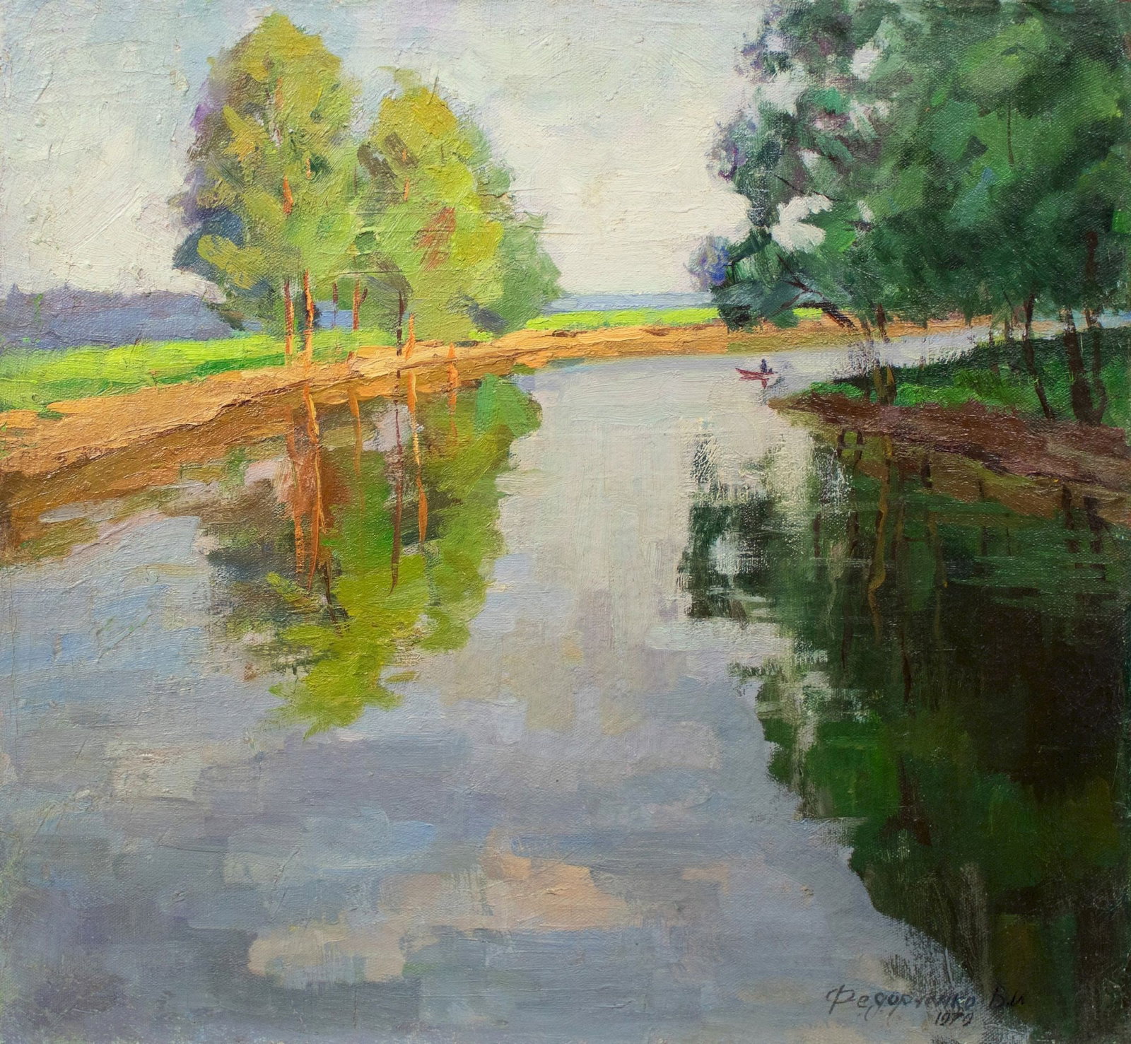 Fedorchenko Volodymyr (Ukrainian artist), "River", oil on canvas: Title: Fedorchenko Volodymyr (Ukrainian artist), "River", oil on canvas Description: ARTIST: Fedorchenko Volodymyr Ivanovich, Ukrainian artist TITLE: "River" SIZE: 60 x 65 cm, (23 2/4 x 25 2/4 in.) ME