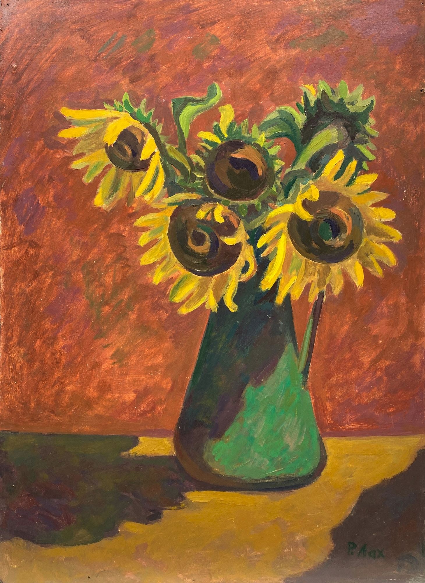 Lah Rostislav (Ukrainian artist), "Sunflowers in the evening light", oil on cardboard: Title: Lah Rostislav (Ukrainian artist), "Sunflowers in the evening light", oil on cardboard Description: ARTIST: Lah Rostislav Ivanovich, Ukrainian artist TITLE: "Sunflowers in the evening light"