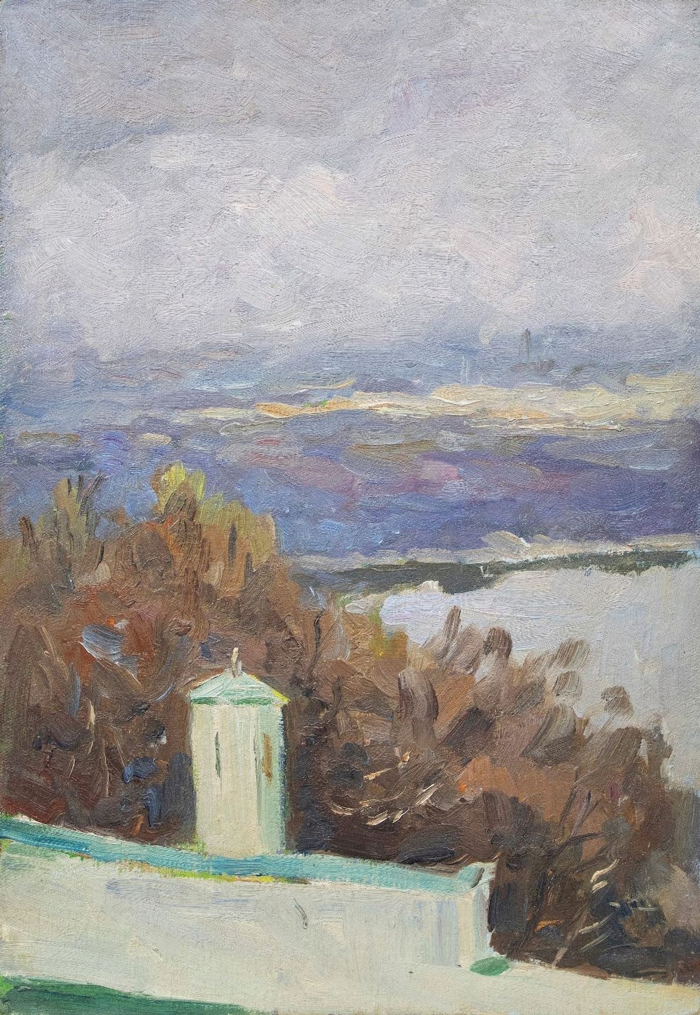 Tyukha Ivan (Ukrainian artist), "City wall", oil on cardboard: Title: Tyukha Ivan (Ukrainian artist), "City wall", oil on cardboard Description: ARTIST: Tyukha Ivan Andriyovich, Ukrainian artist TITLE: "City wall" SIZE: 50 x 35 cm, (19 3/4 x 13 3/4 in.) MEDIUM: o