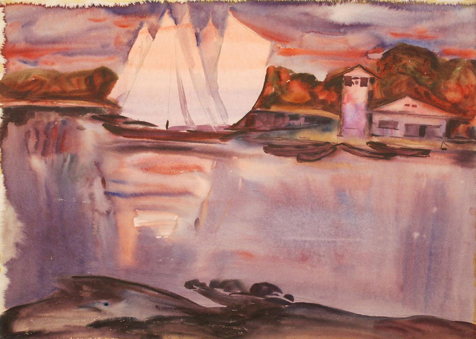 Mynka Olexandr (Ukrainian artist), "Rose bay", watercolor on paper: Title: Mynka Olexandr (Ukrainian artist), "Rose bay", watercolor on paper Description: ARTIST: Mynka Olexandr Fedorovich, Ukrainian artist TITLE: "Rose bay" SIZE: 61 x 86 cm, (24 x 33 3/4 in.)