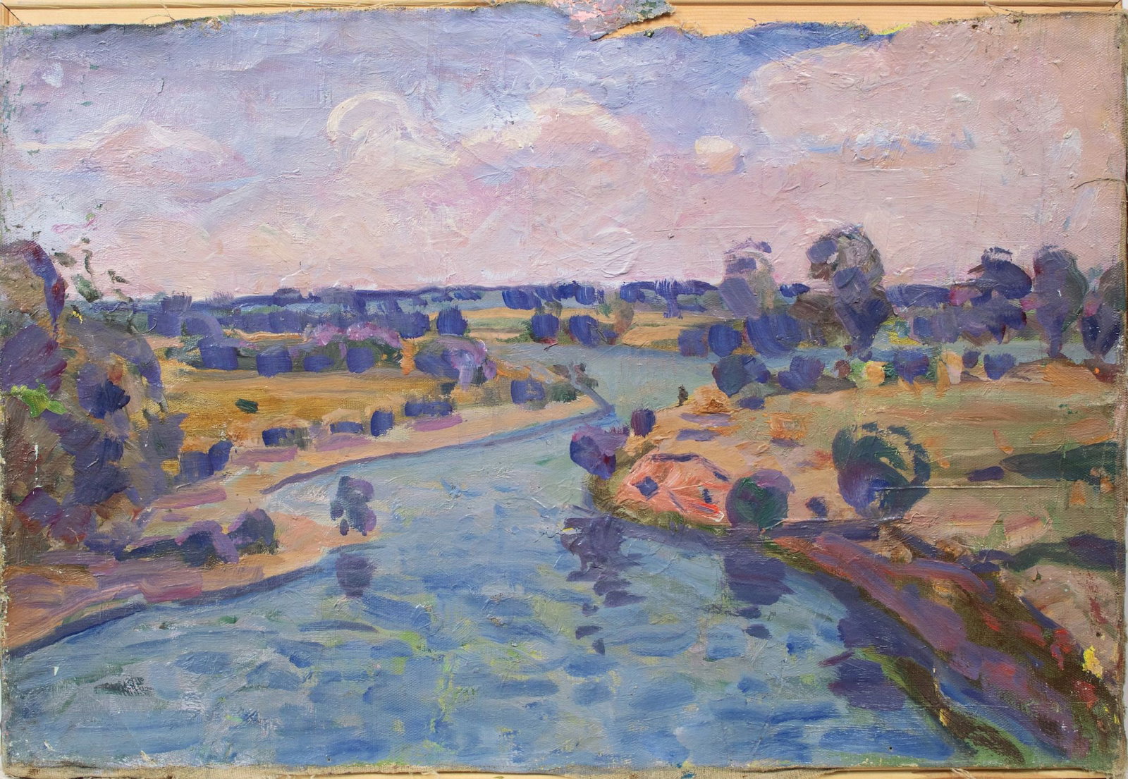Tyukha Ivan (Ukrainian artist), "By the river", oil on canvas: Title: Tyukha Ivan (Ukrainian artist), "By the river", oil on canvas Description: ARTIST: Tyukha Ivan Andriyovich, Ukrainian artist TITLE: "By the river" SIZE: 42 x 69 cm, (16 2/4 x 27 1/4 in.) MEDIUM