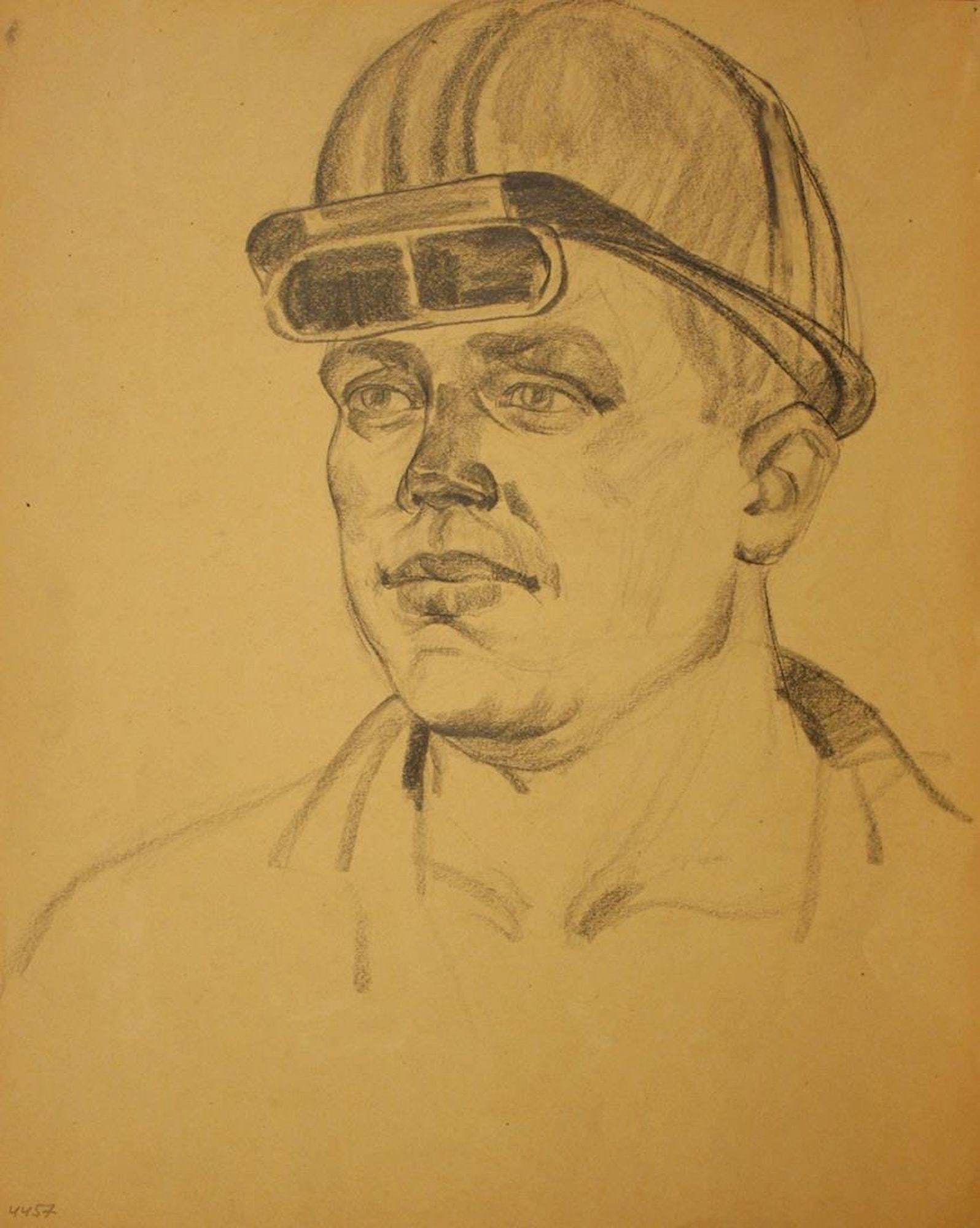 Mynka Olexandr (Ukrainian artist), "Steel-maker", pencil on paper: Title: Mynka Olexandr (Ukrainian artist), "Steel-maker", pencil on paper Description: ARTIST: Mynka Olexandr Fedorovich, Ukrainian artist TITLE: "Steel-maker" SIZE: 50 x 40 cm, (19 3/4 x 15 3/4 in.) M
