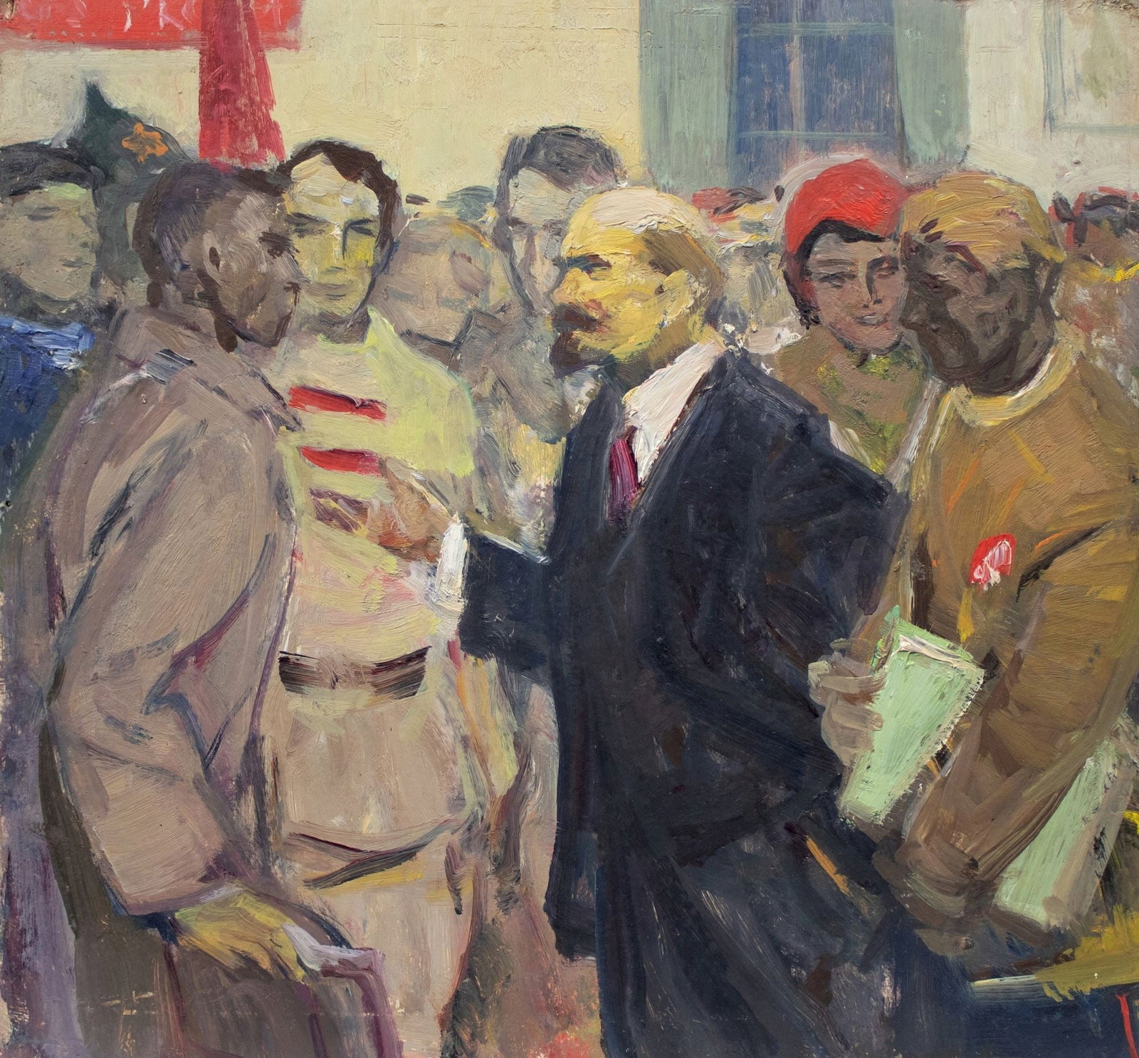 Unidentified (Ukrainian artist), "Lenin with students", oil on cardboard (1 of 2)