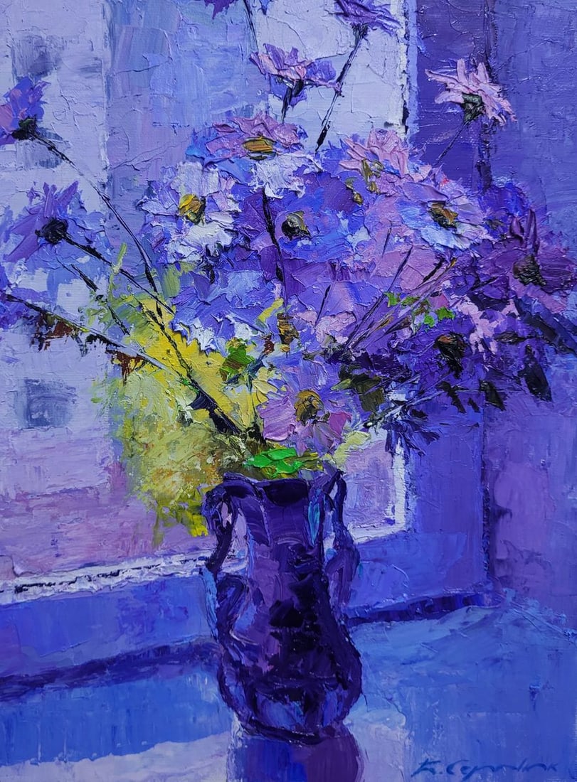 Oil painting Daisies On The Windowsill Boris Serdyuk - 7