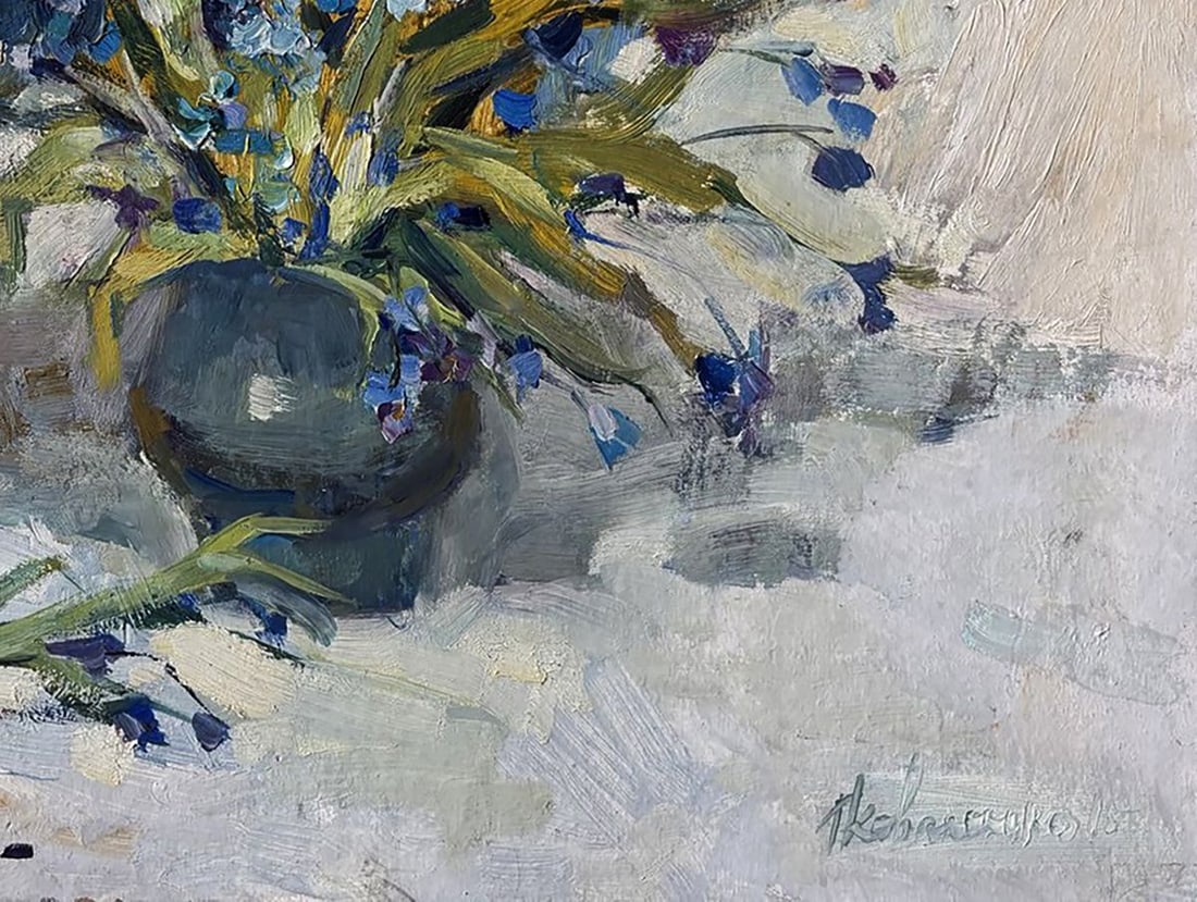 Oil painting Still life with blue flowers Ivan Kovalenko - 5