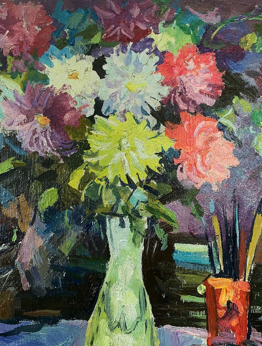 Oil painting A bouquet of flowers in a vase Unknown artist - 2