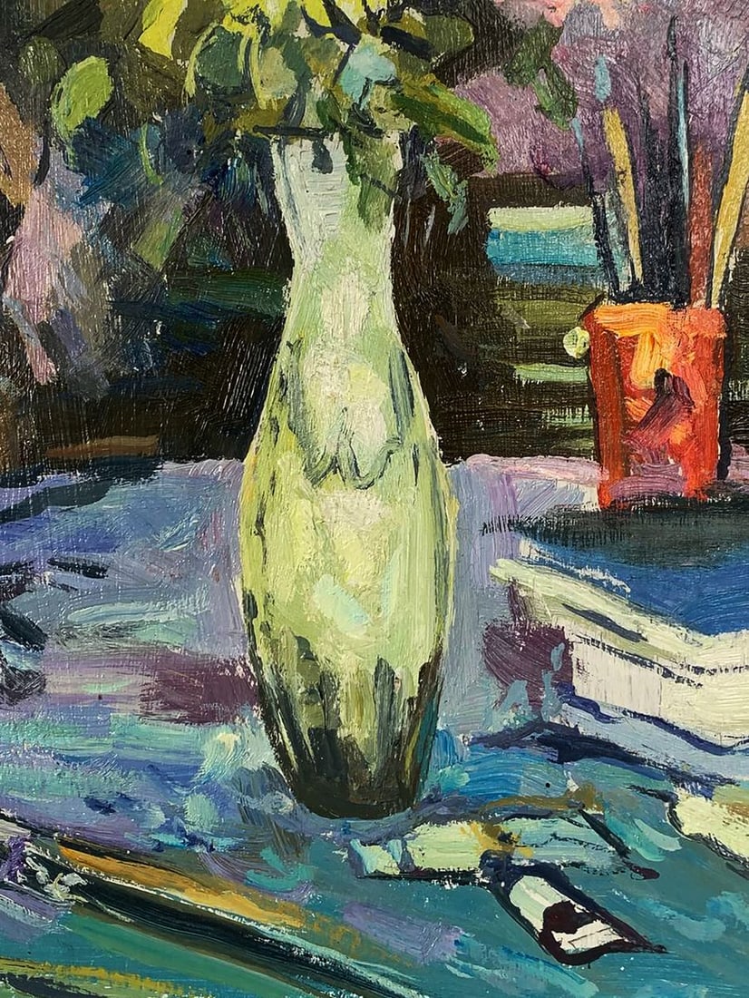 Oil painting A bouquet of flowers in a vase Unknown artist - 5