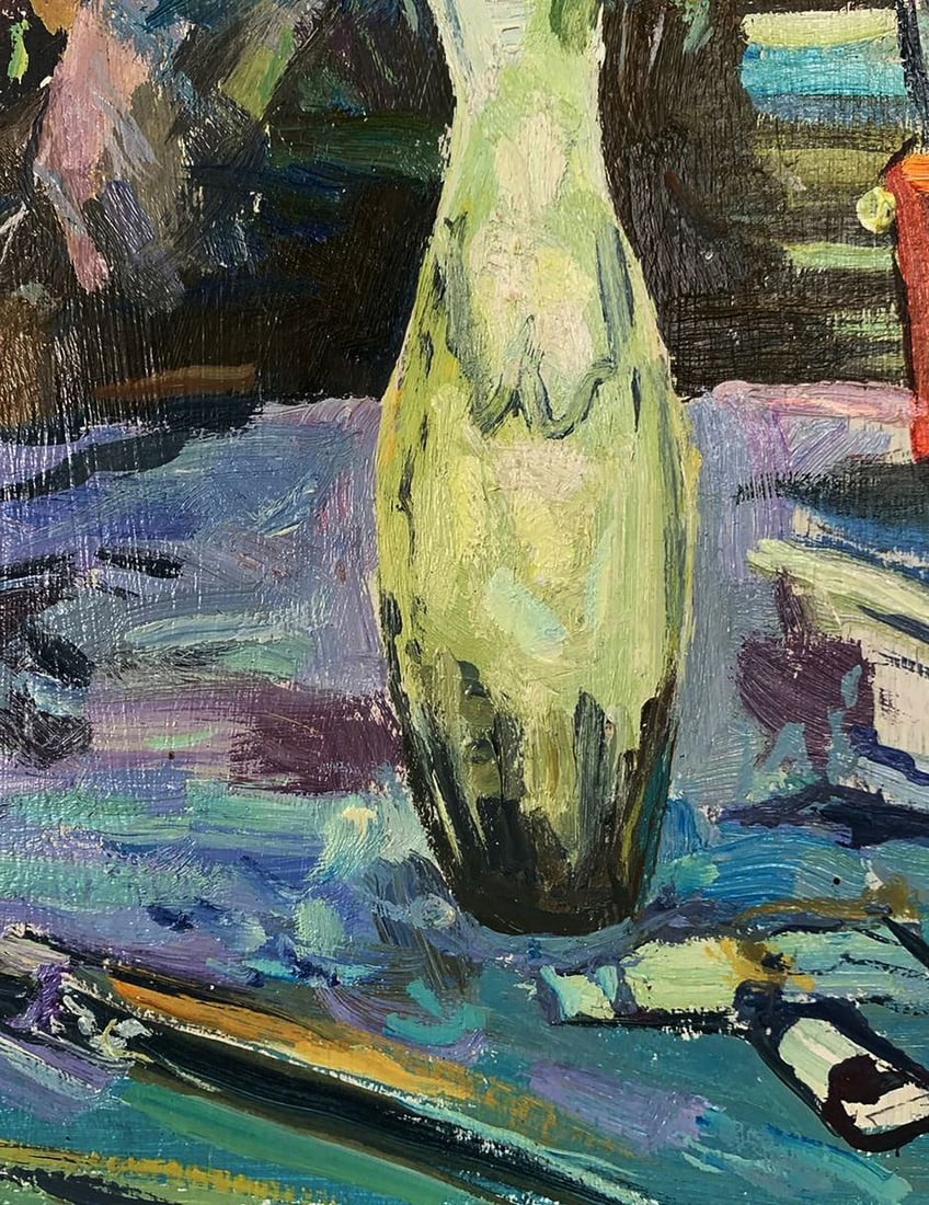 Oil painting A bouquet of flowers in a vase Unknown artist - 7