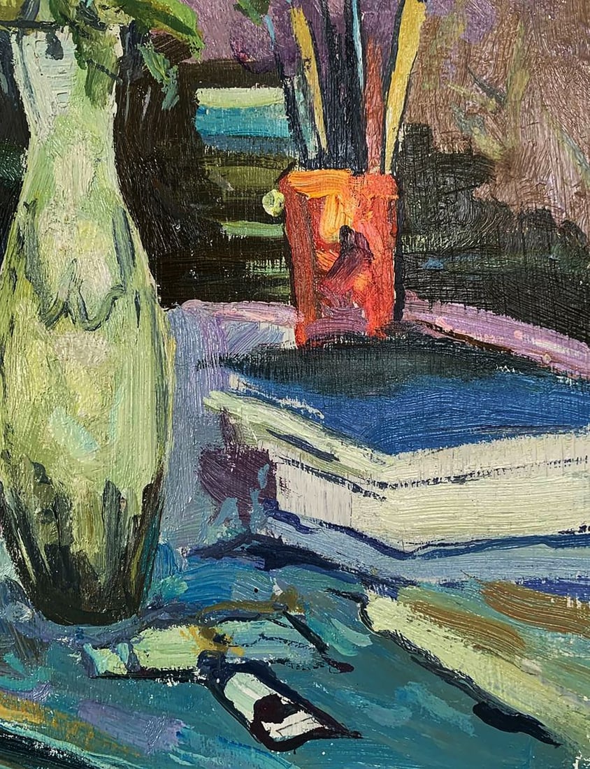 Oil painting A bouquet of flowers in a vase Unknown artist - 8