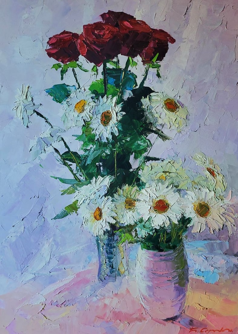 Oil painting Bouquet of daisies and roses Boris Serdyuk (1 of 8)