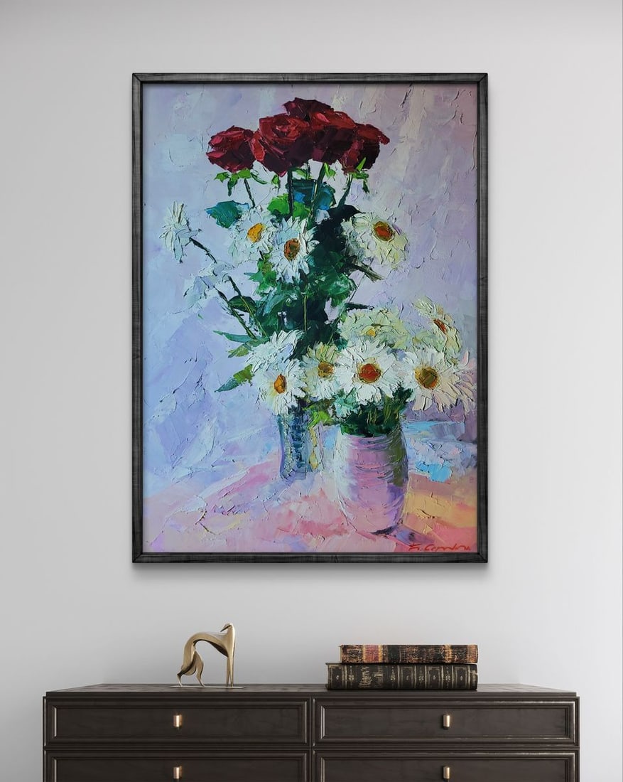 Oil painting Bouquet of daisies and roses Boris Serdyuk - 2