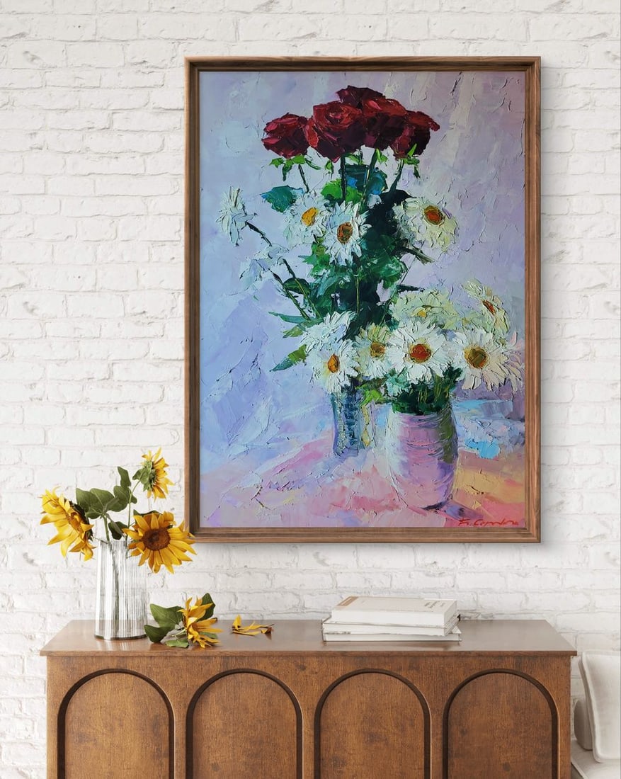 Oil painting Bouquet of daisies and roses Boris Serdyuk - 3