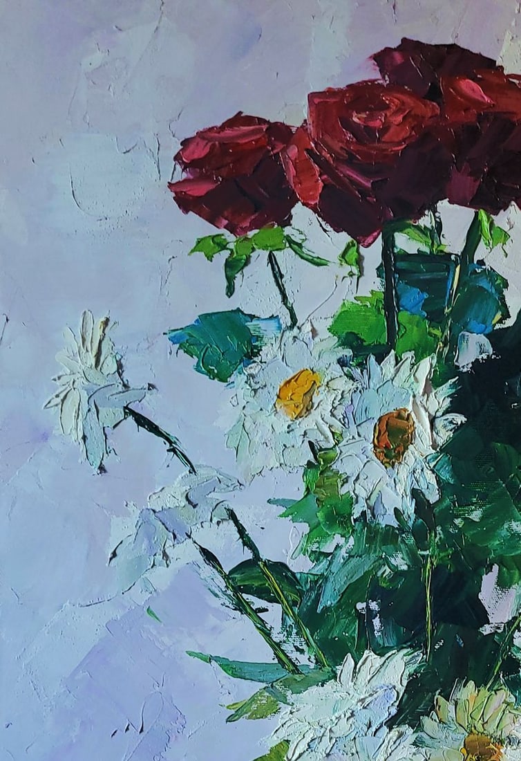 Oil painting Bouquet of daisies and roses Boris Serdyuk - 6