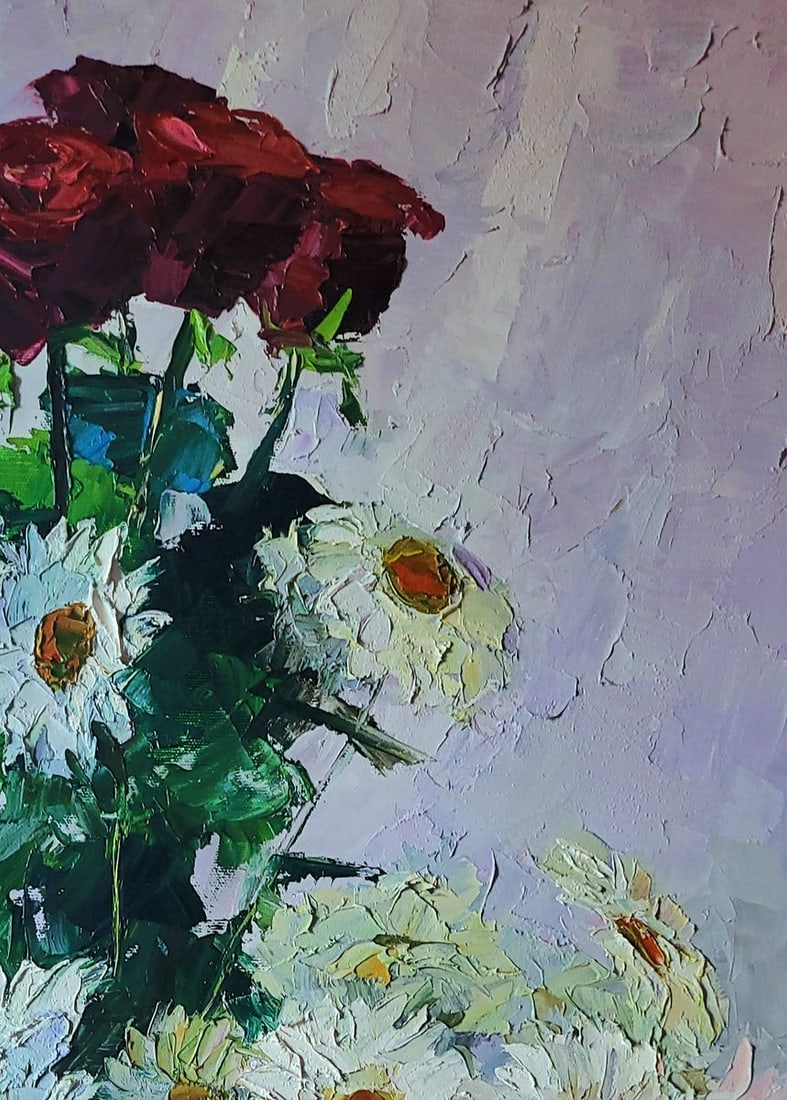 Oil painting Bouquet of daisies and roses Boris Serdyuk - 7