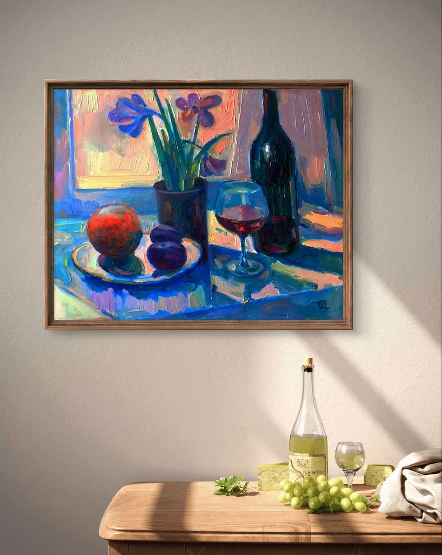 Oil painting Flowers and wine by the window Pavel Dobrev - 3