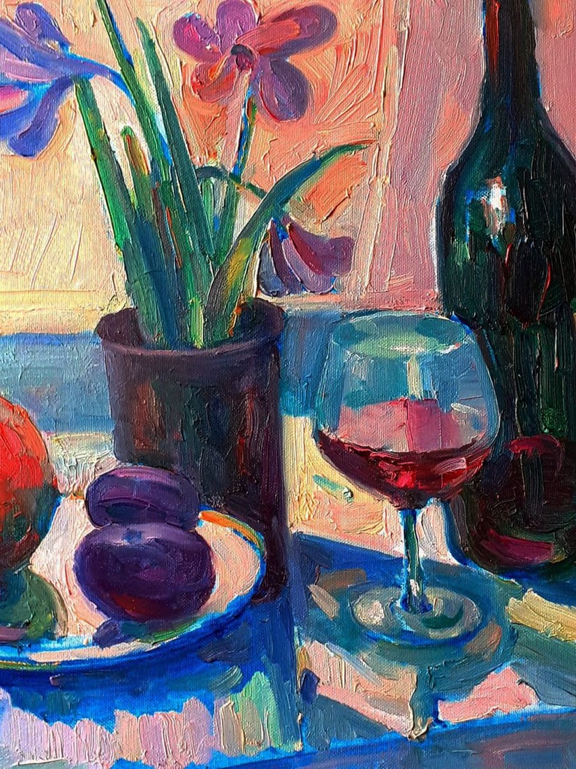 Oil painting Flowers and wine by the window Pavel Dobrev - 4