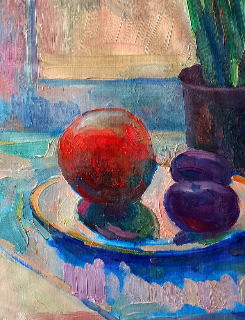 Oil painting Flowers and wine by the window Pavel Dobrev - 6