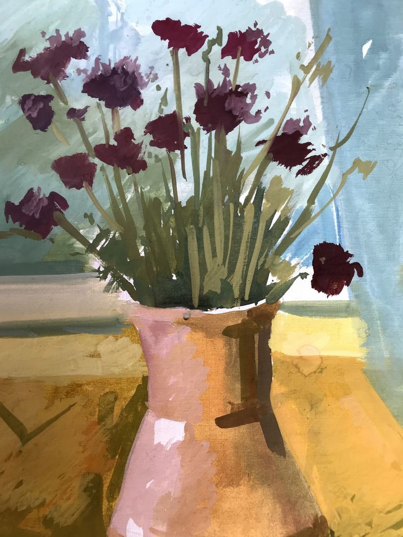 Gouache painting Flowers on the windowsill Unknown artist - 5