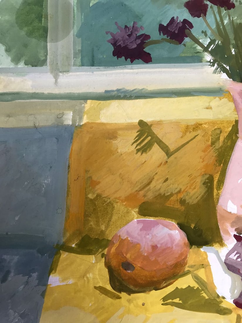 Gouache painting Flowers on the windowsill Unknown artist - 6