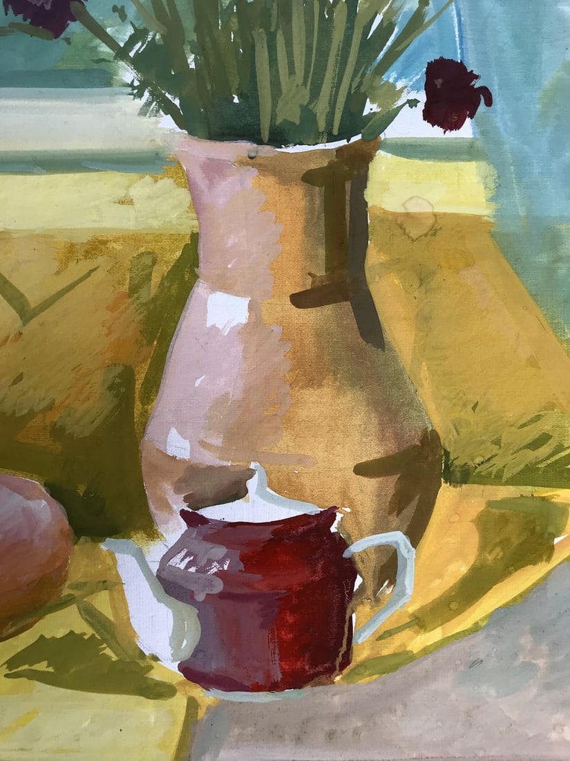 Gouache painting Flowers on the windowsill Unknown artist - 7