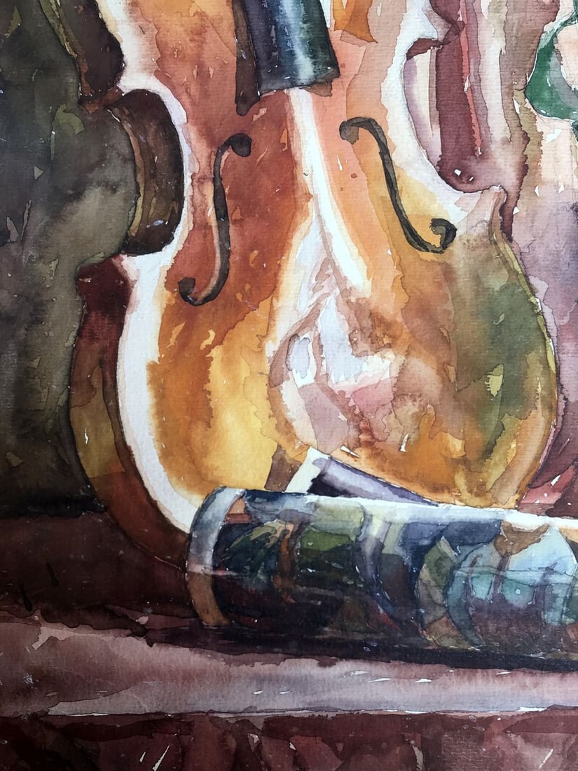 Watercolor painting Musical violin Unknown artist - 10