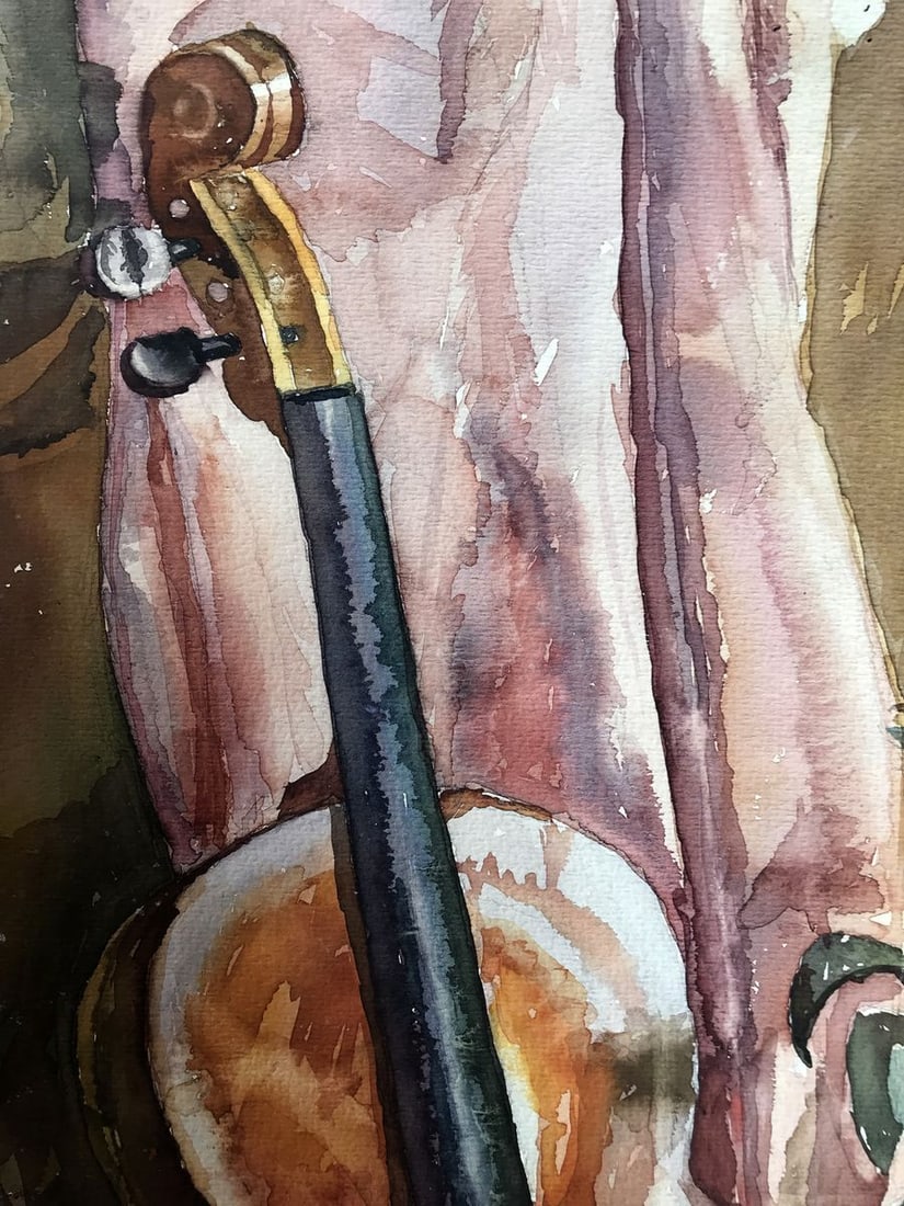 Watercolor painting Musical violin Unknown artist - 4
