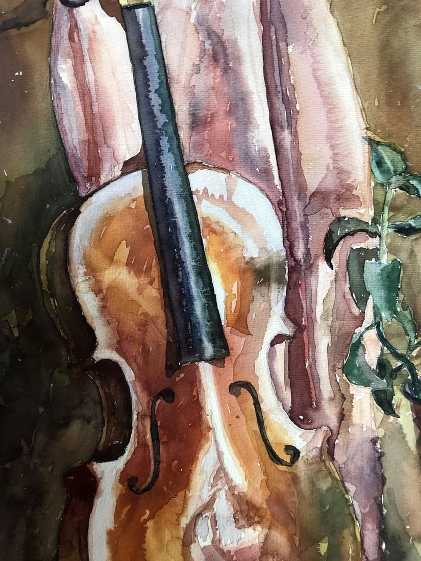 Watercolor painting Musical violin Unknown artist - 6