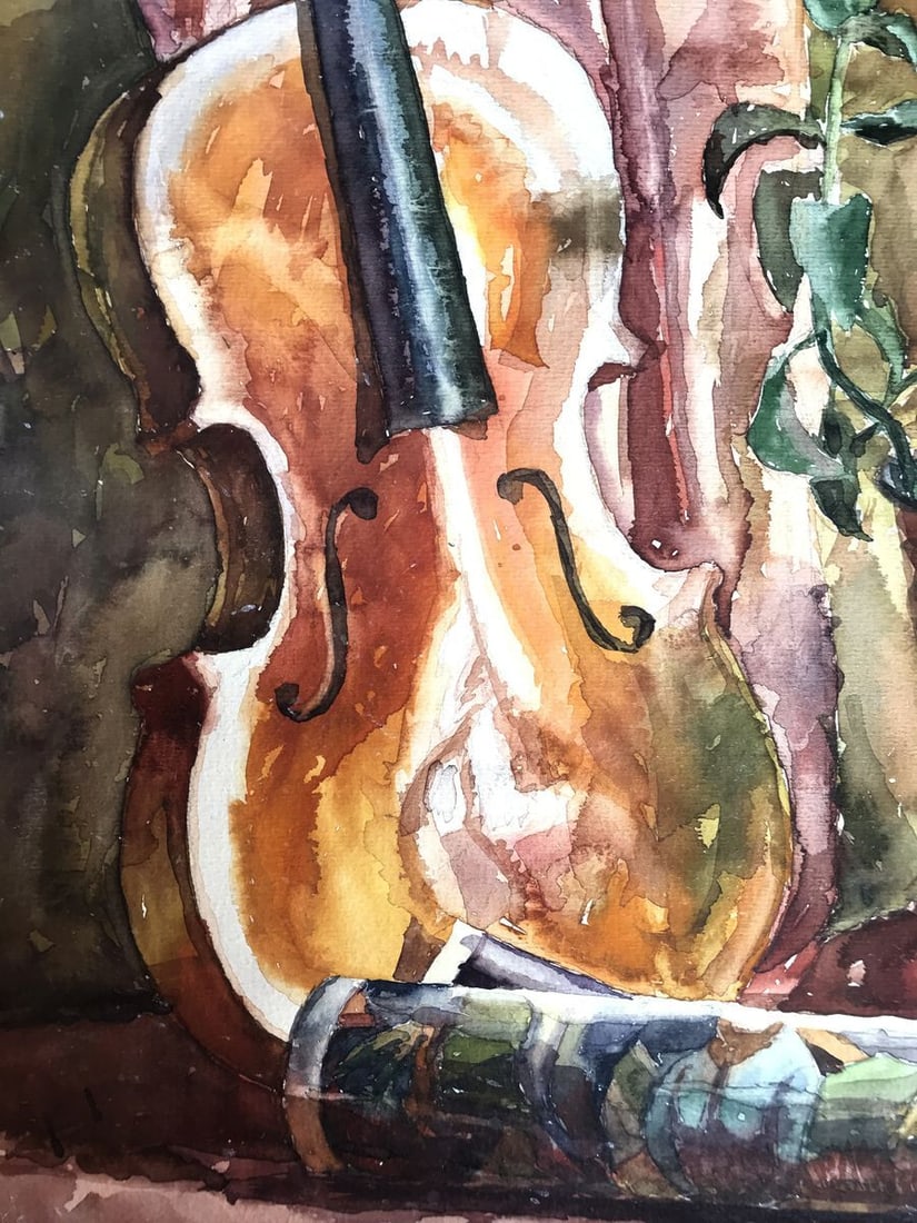 Watercolor painting Musical violin Unknown artist - 8