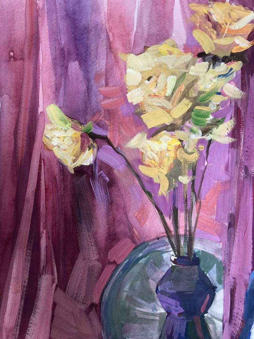 Gouache painting Roses on the table Unknown artist - 4