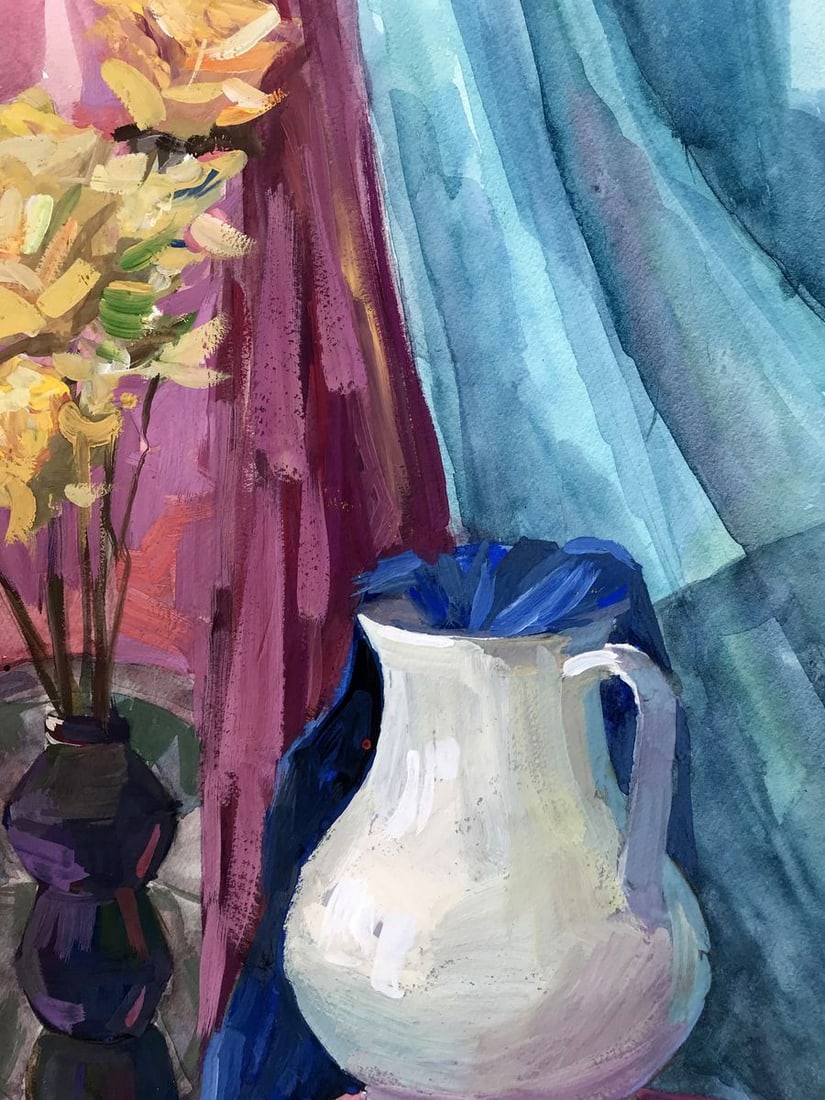 Gouache painting Roses on the table Unknown artist - 5