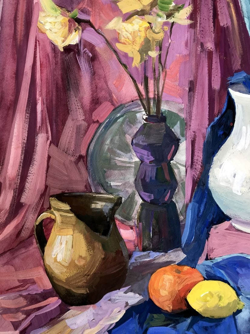 Gouache painting Roses on the table Unknown artist - 6