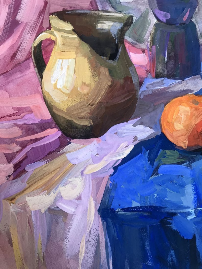 Gouache painting Roses on the table Unknown artist - 8