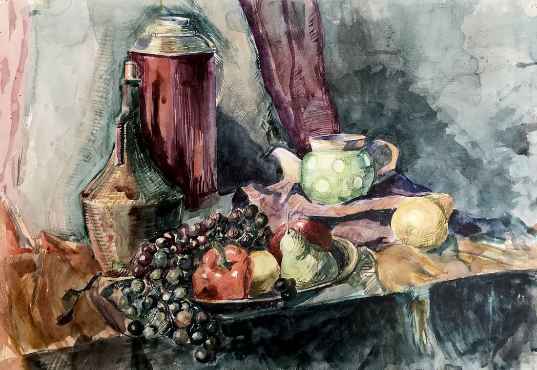 Watercolor painting Fruit on the table Unknown artist