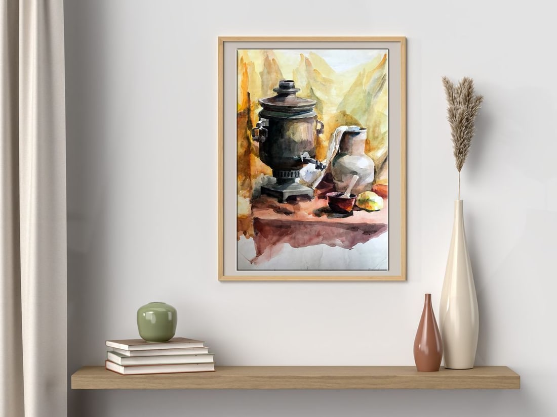 Watercolor painting Kettle on the table Unknown artist - 2