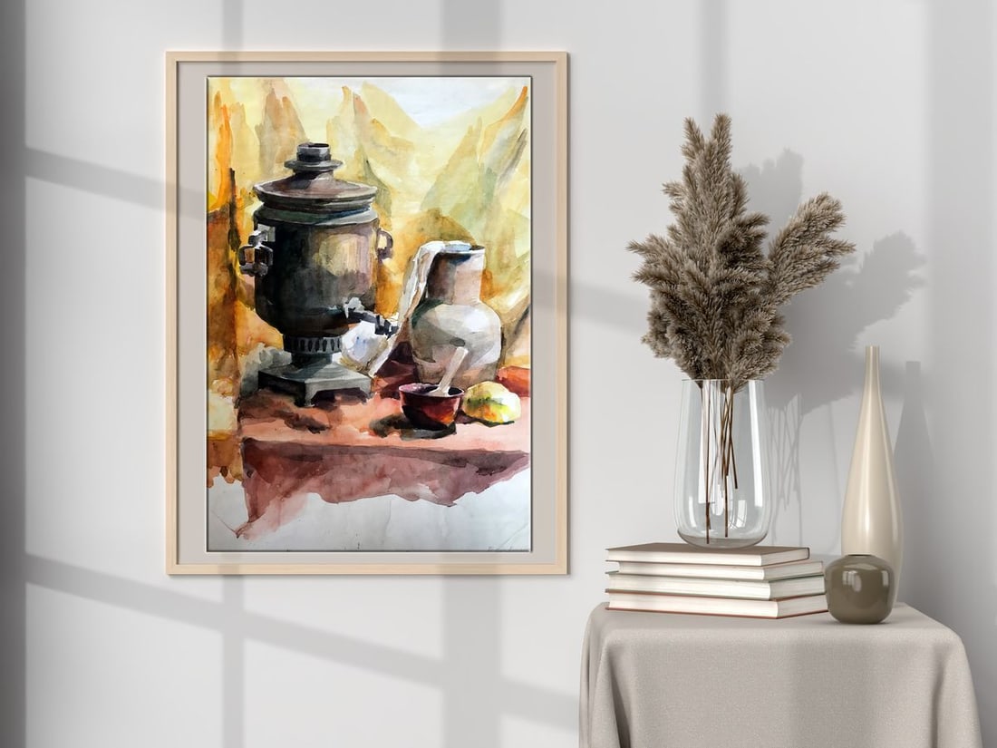 Watercolor painting Kettle on the table Unknown artist - 3